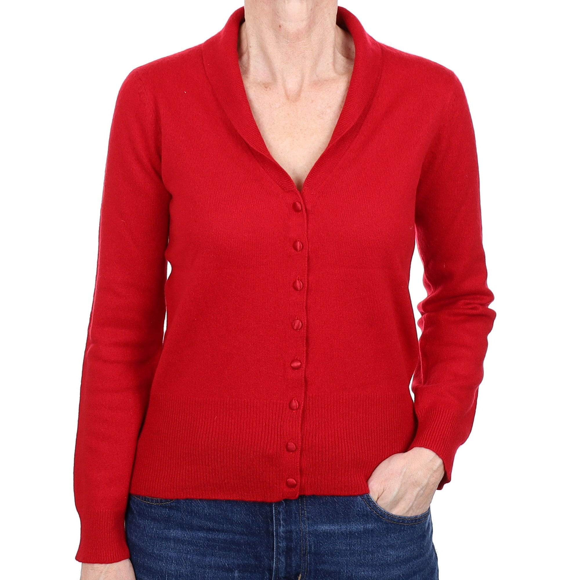 Post Box Red Cashmere Collared Cardigan Small