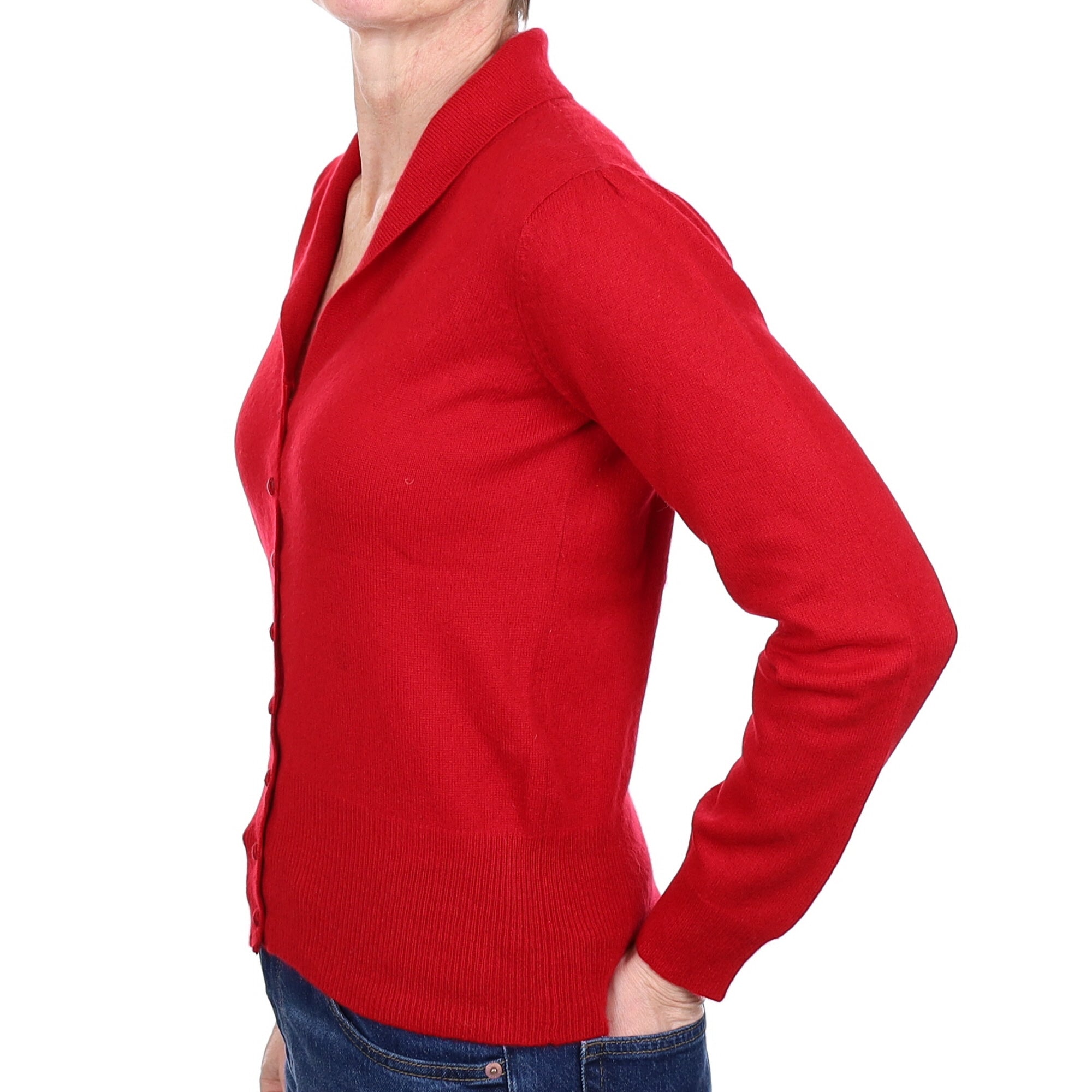 Post Box Red Cashmere Collared Cardigan Small
