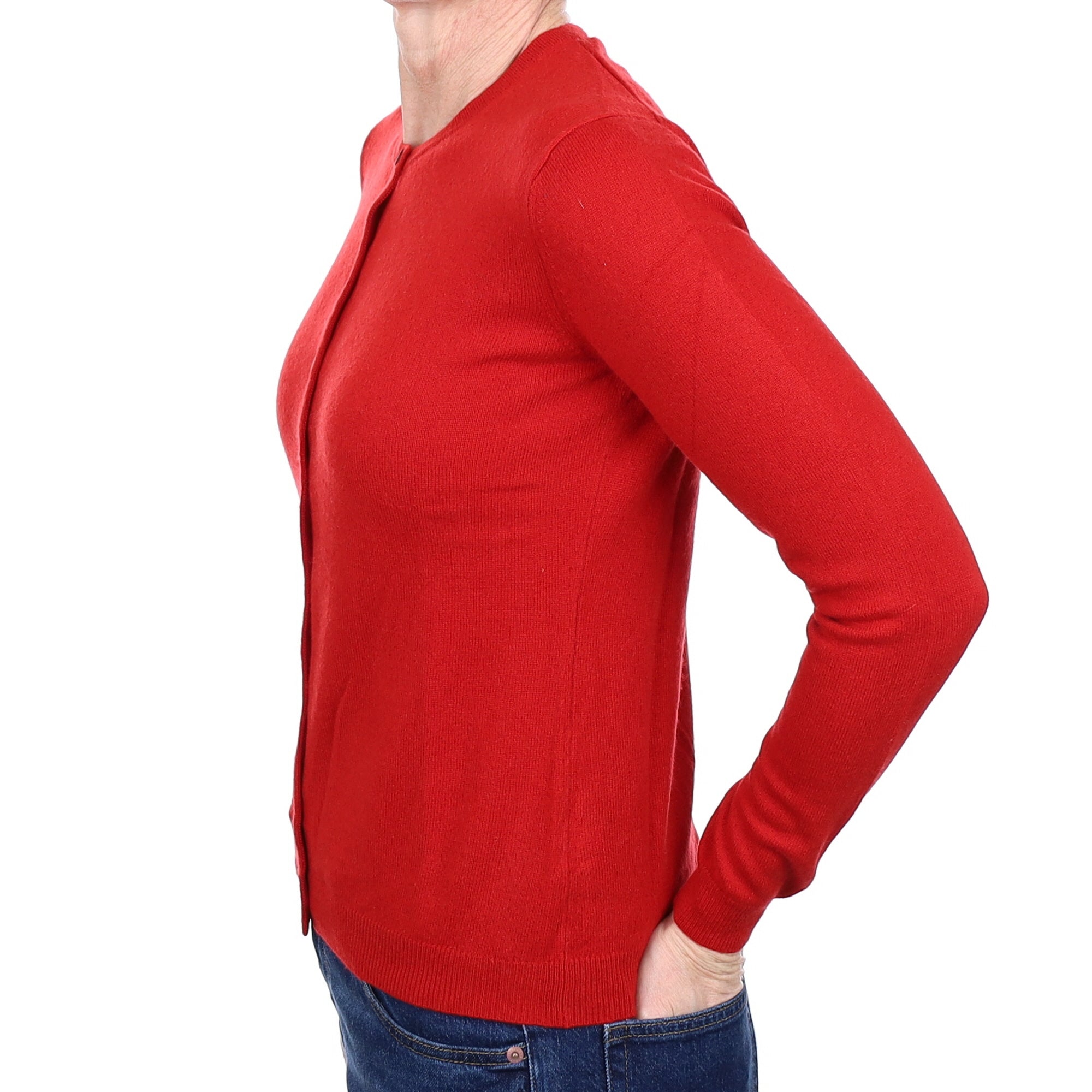 Crimson Red Cashmere Crew Neck Cardigan Small