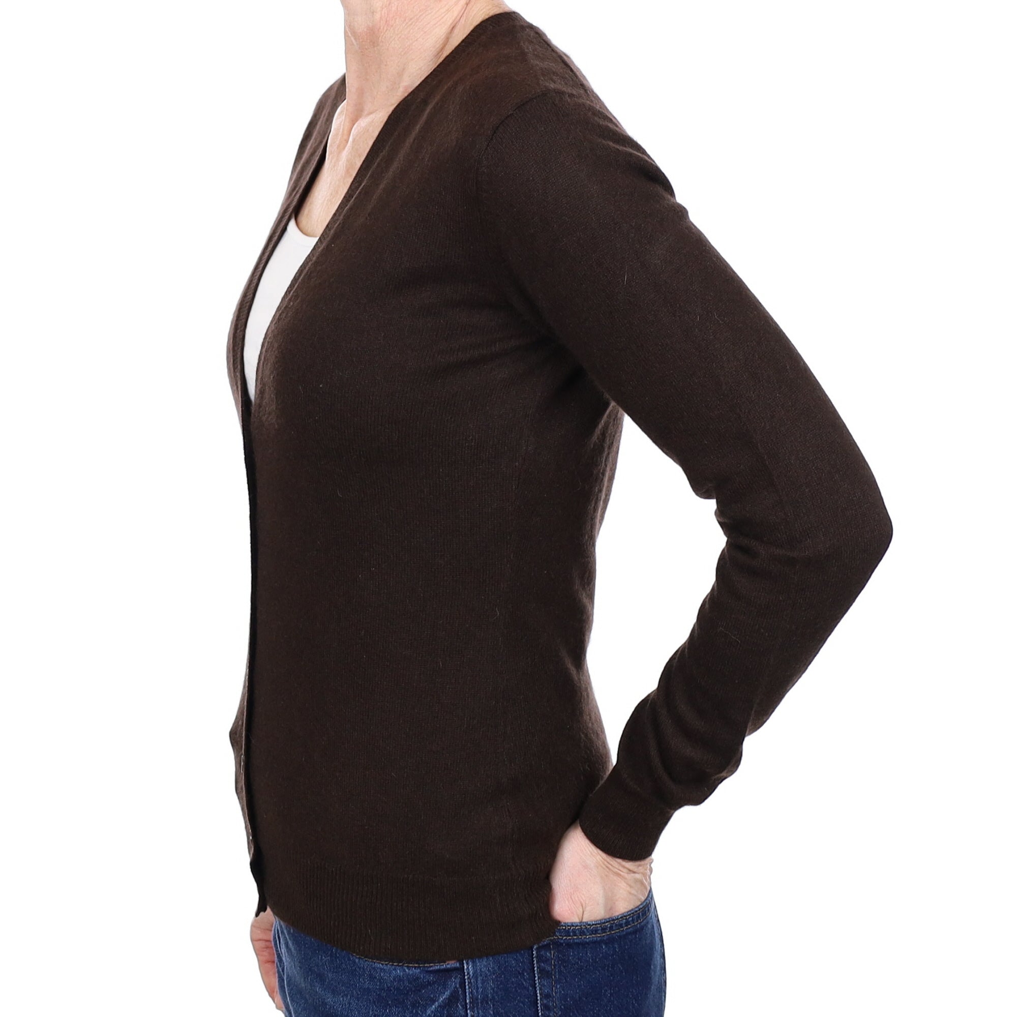 Chocolate Brown Cashmere V Neck Cardigan Small