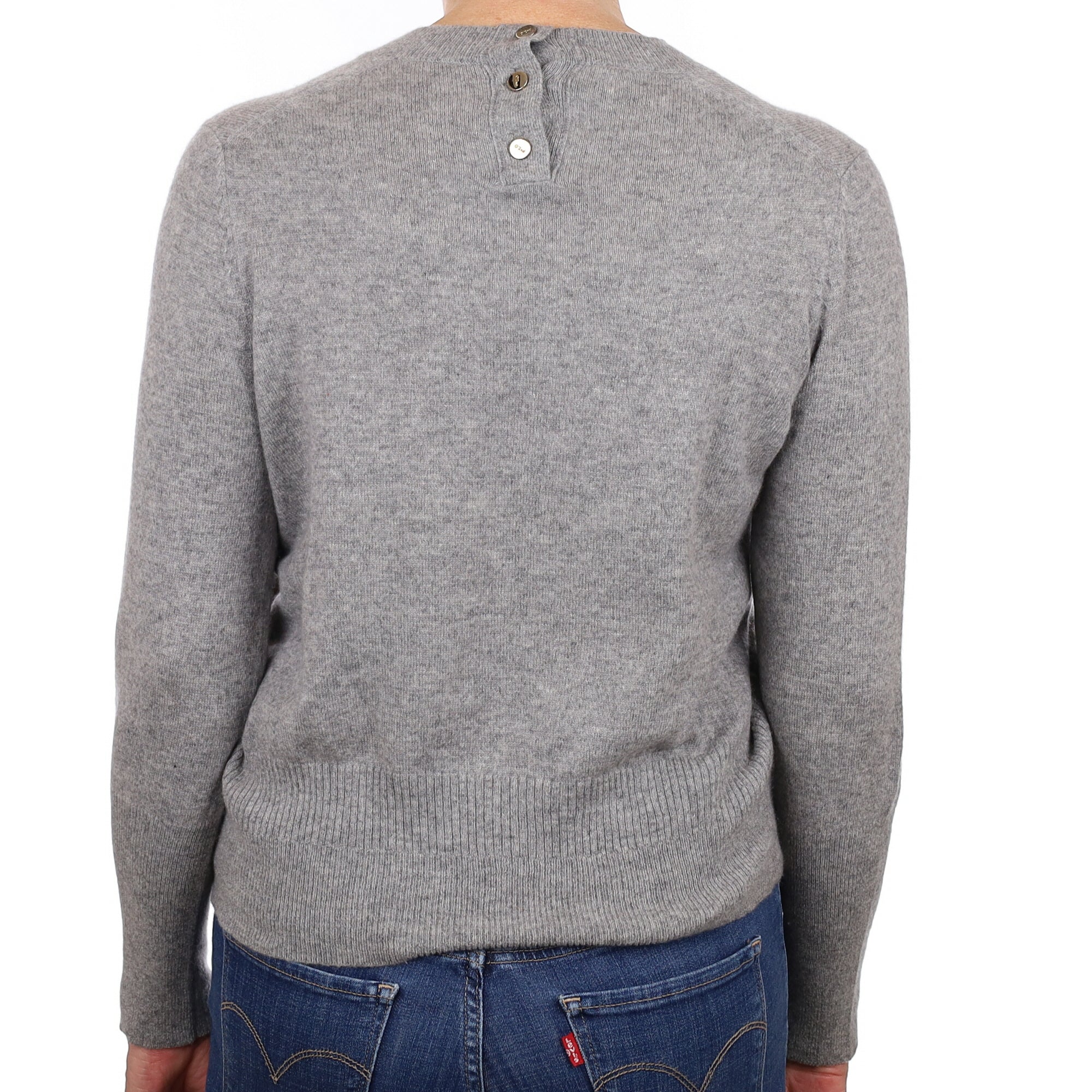 Ash Grey Cashmere Button Fasten Crew Neck Jumper Medium