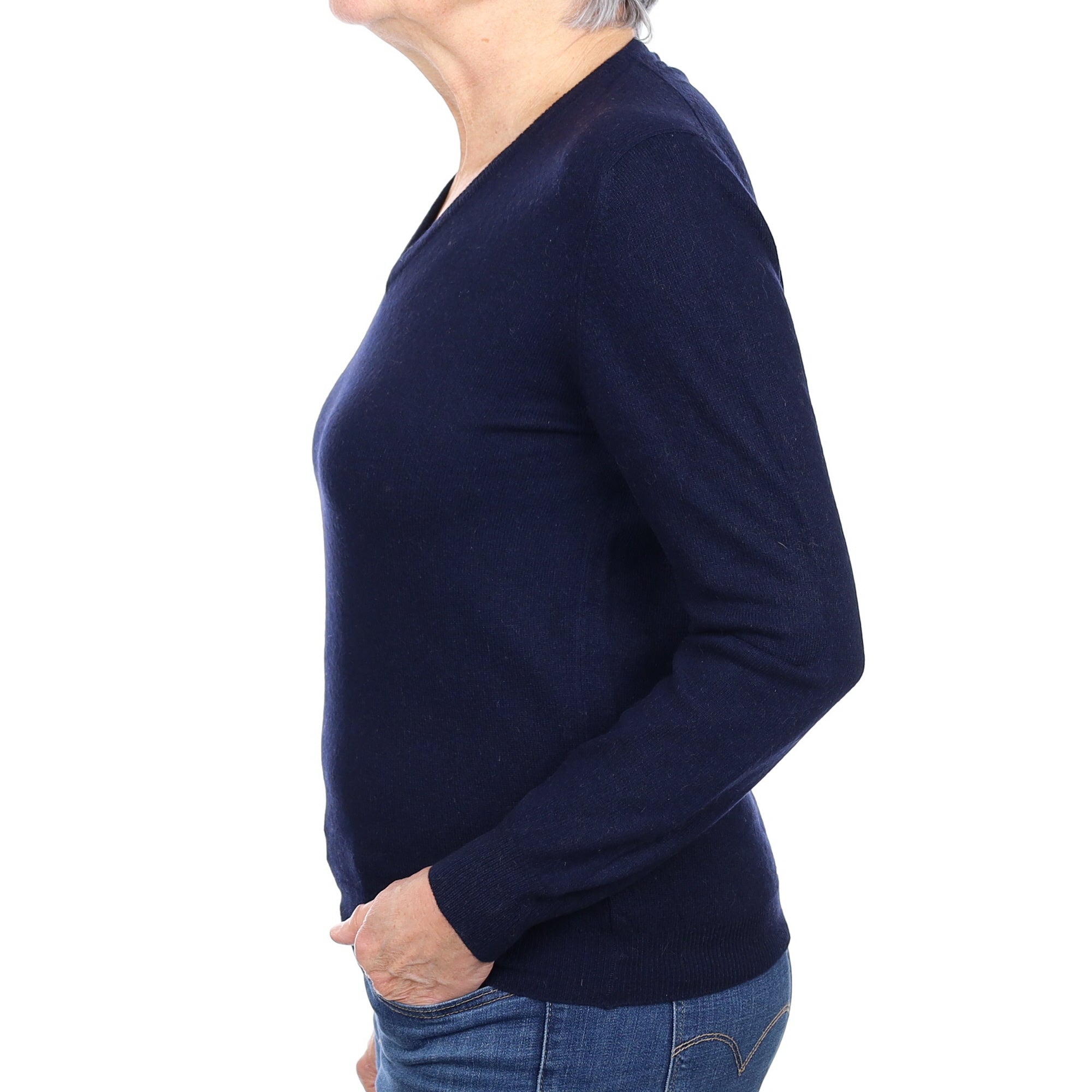 Vintage Scottish Navy Cashmere V Neck Jumper Medium