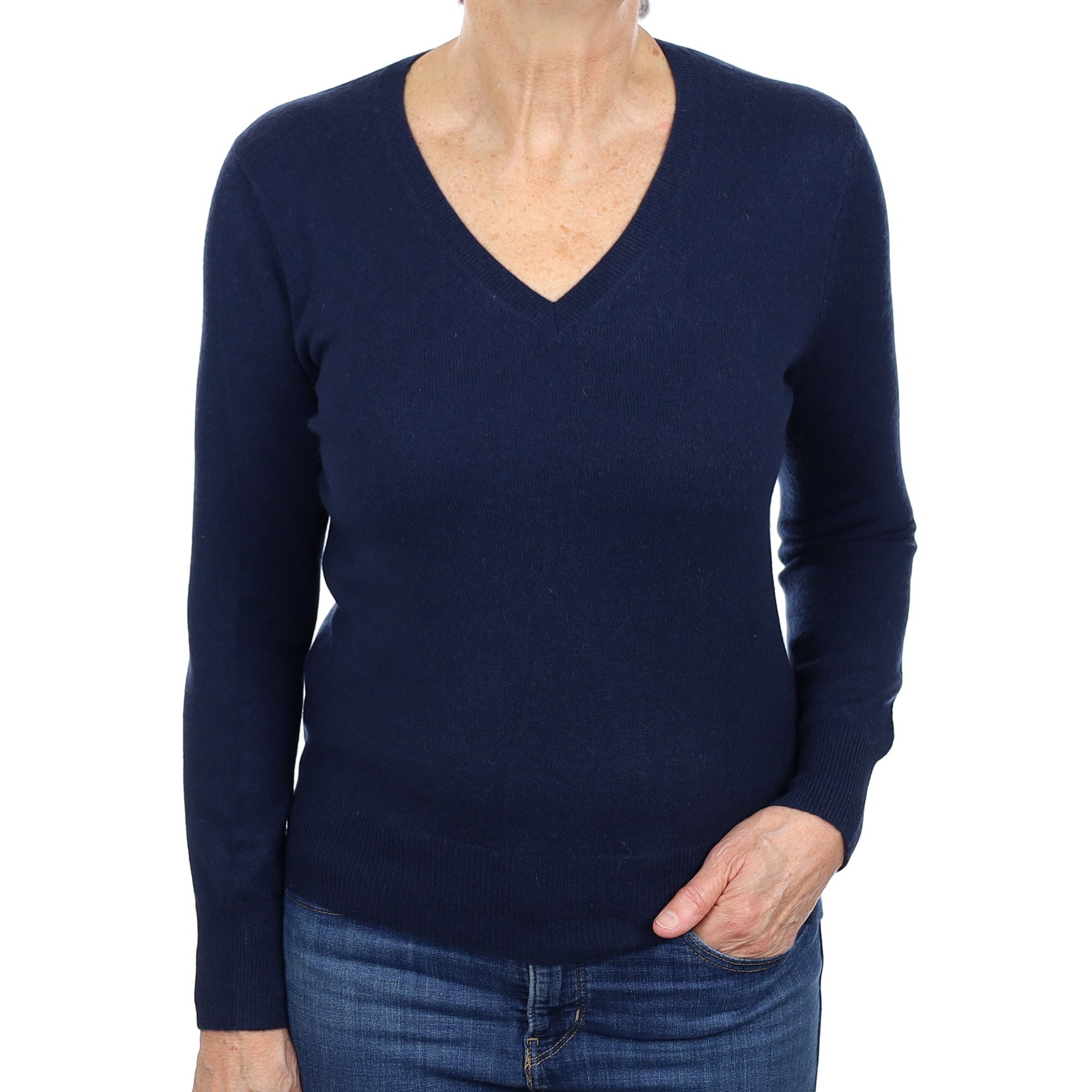 Midnight Blue Cashmere V Neck Jumper Medium
