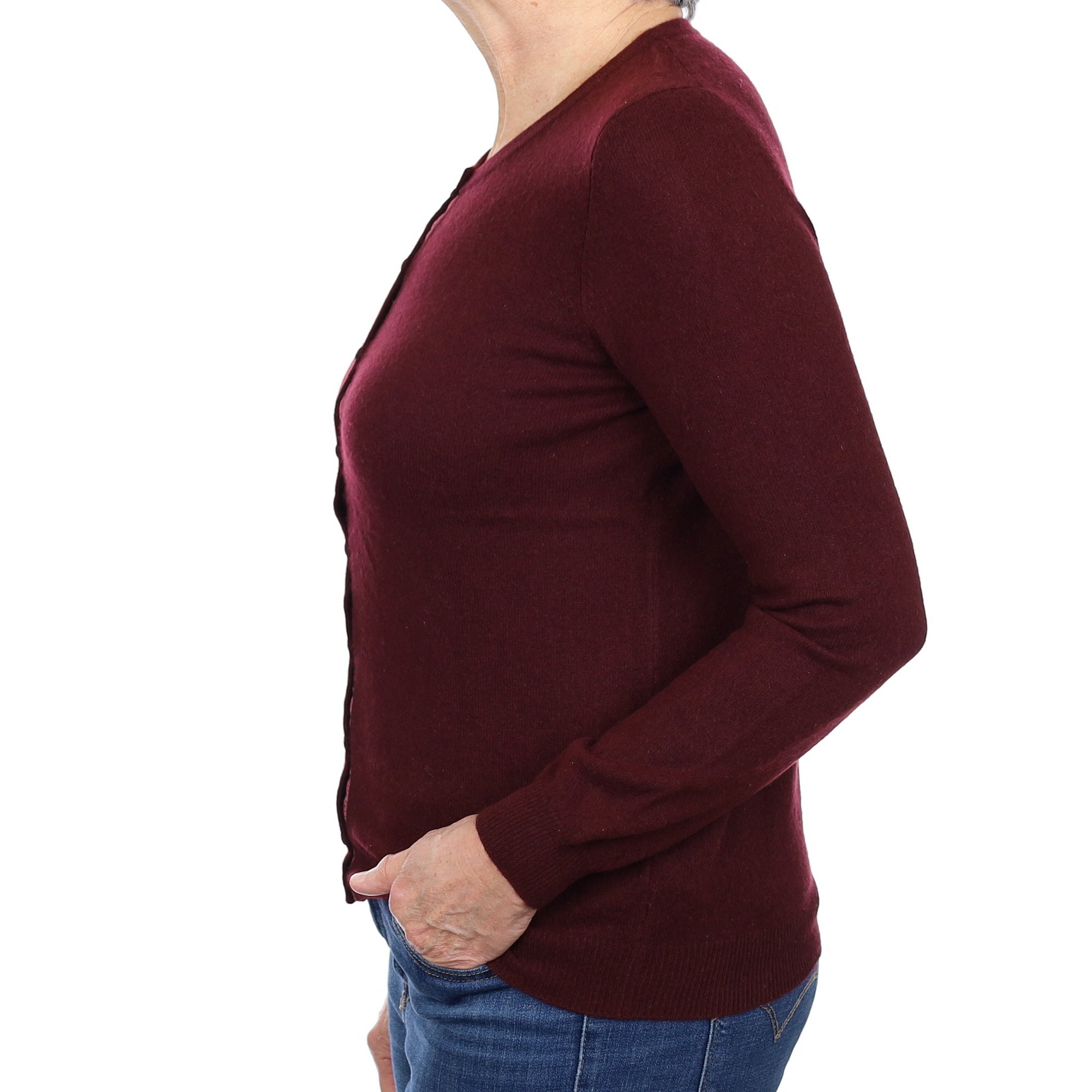 Port Red Cashmere Crew Neck Cardigan Medium