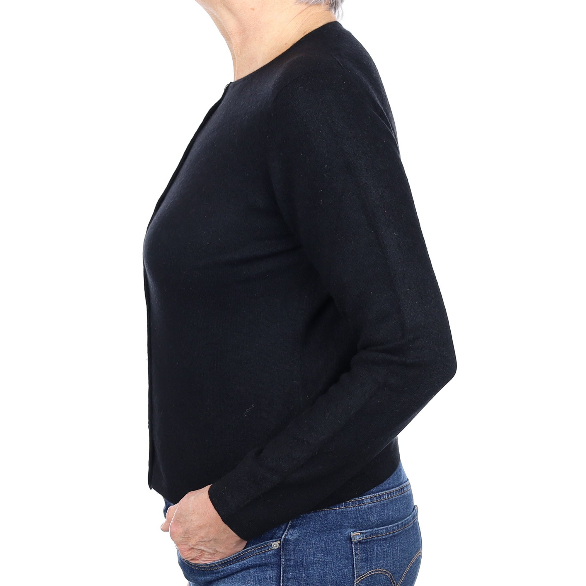 Black Cashmere Crew Neck Cardigan Medium