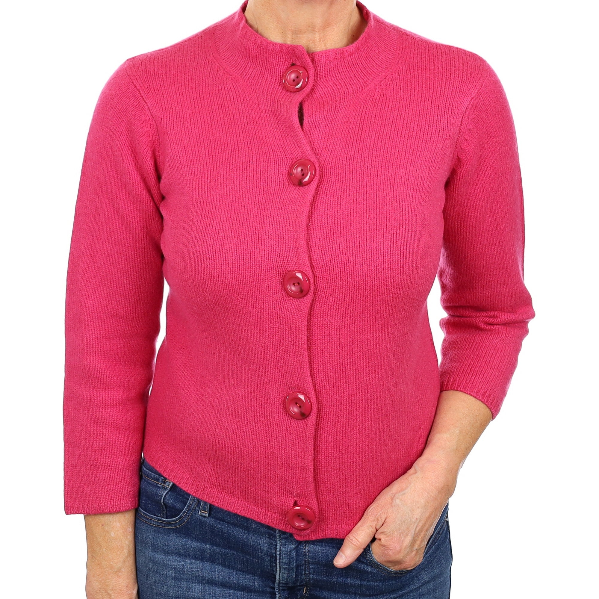 Fuchsia Pink Chunky Cashmere Turtle Neck Cardigan Medium