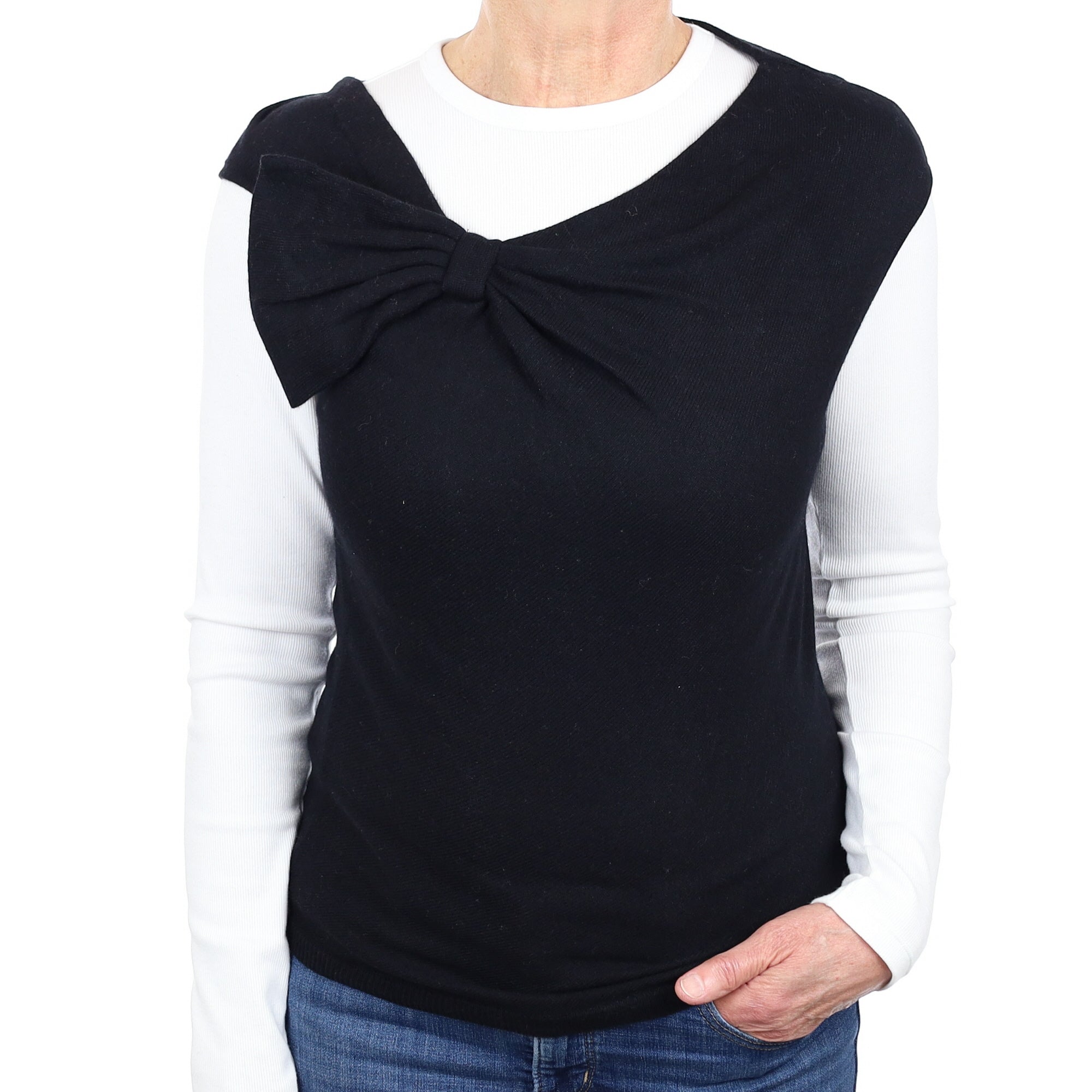 Valentino Black Cashmere Bow Detail Sleeveless Jumper Medium