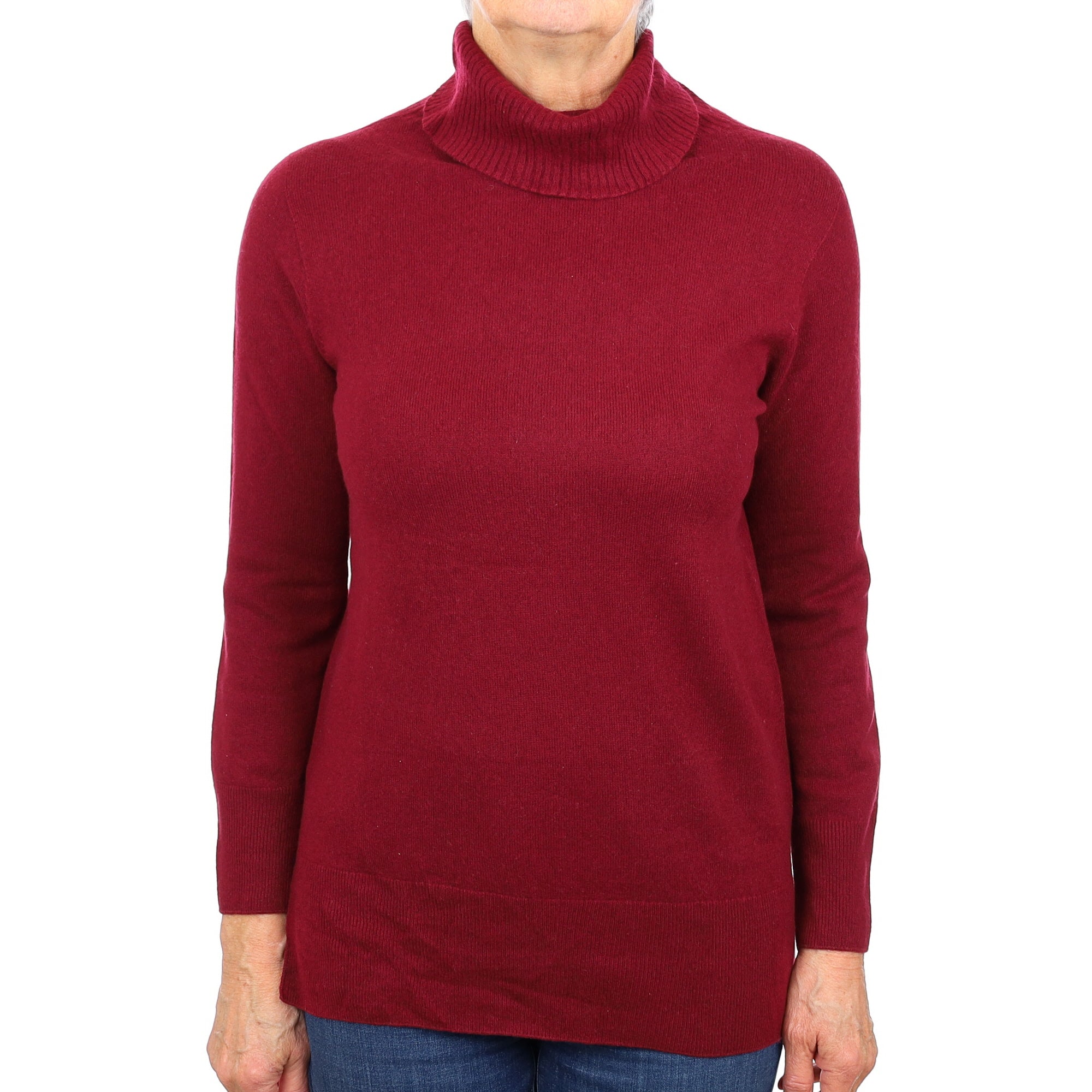 Garnet Red Cashmere Longline Polo Neck Jumper Medium