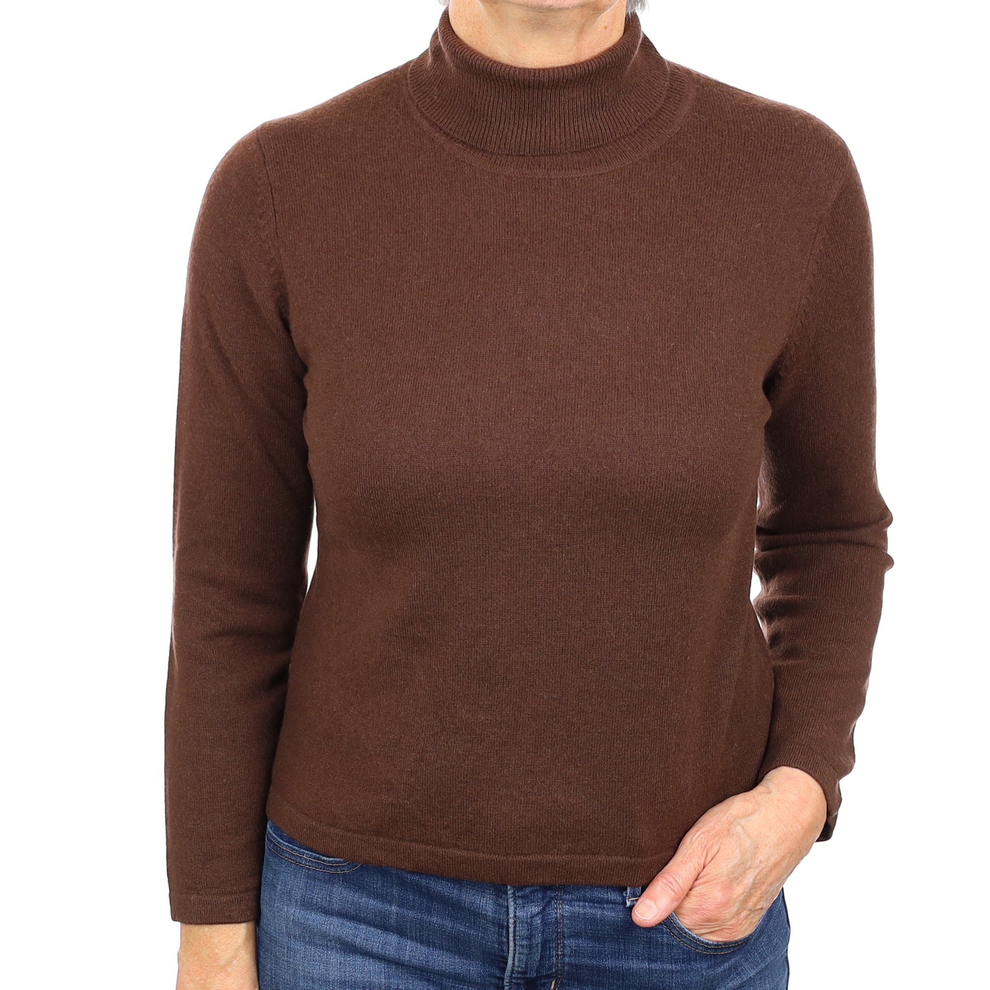 Chocolate Brown Cashmere Polo Neck Jumper Medium