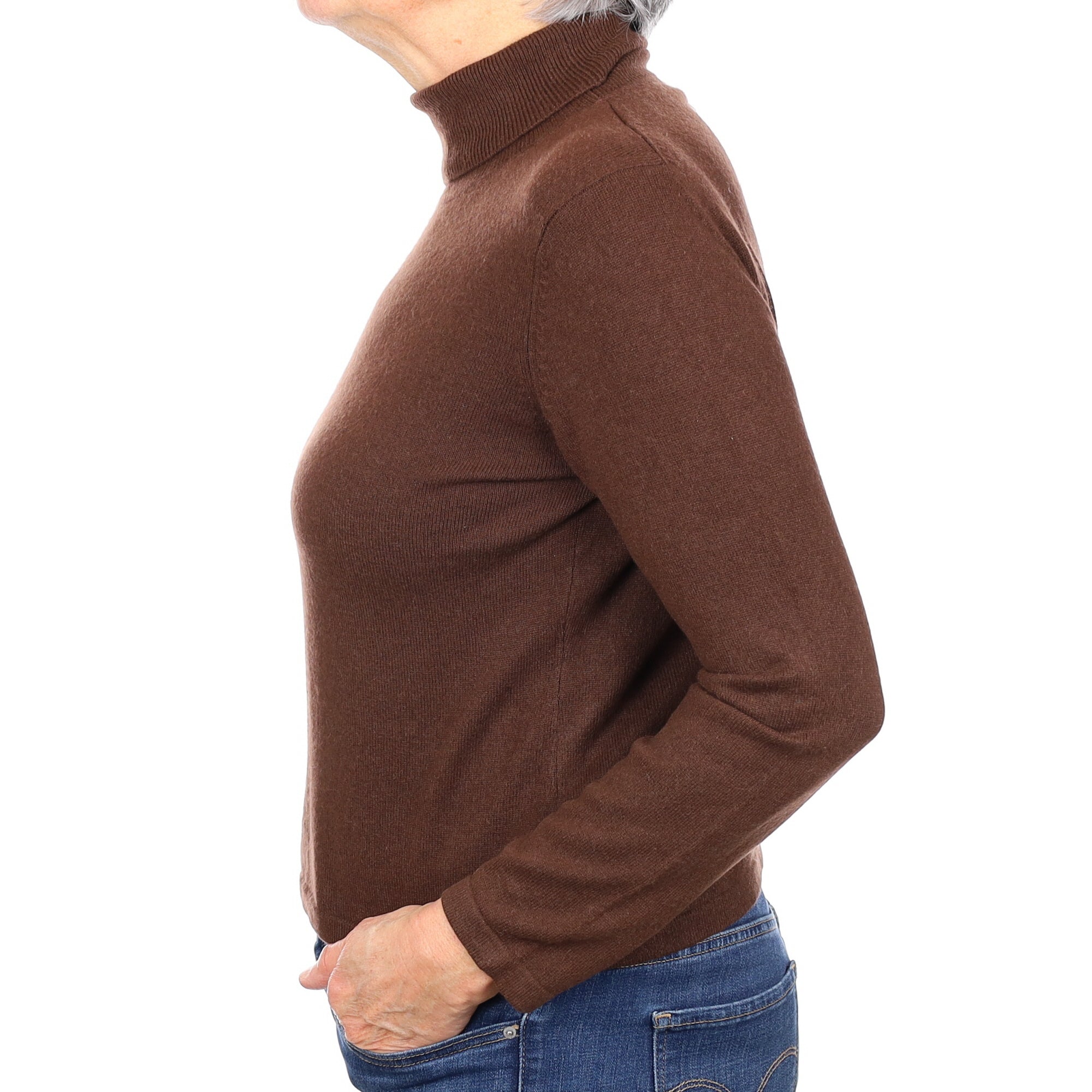 Chocolate Brown Cashmere Polo Neck Jumper Medium