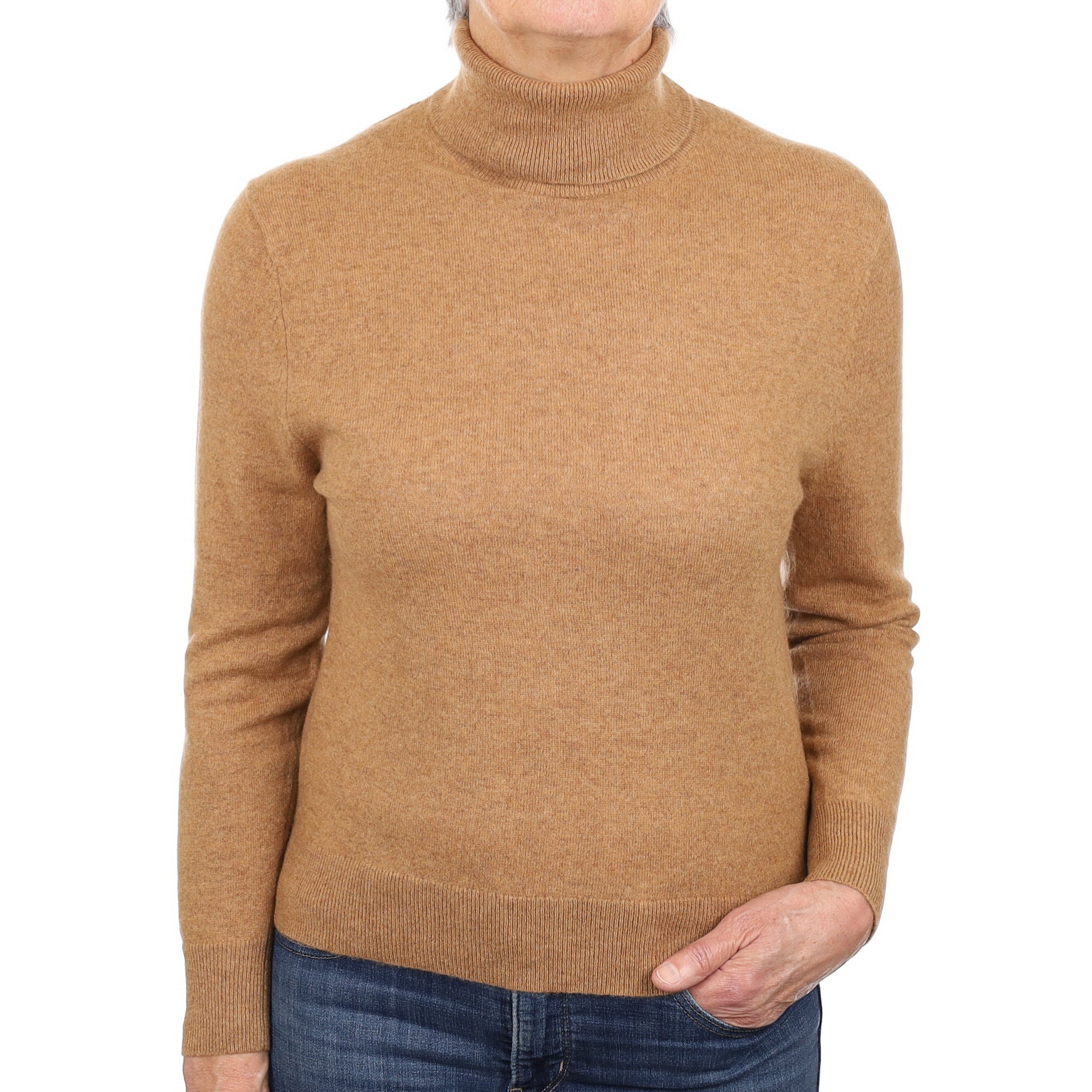Butterscotch Brown Cashmere Polo Neck Jumper Medium