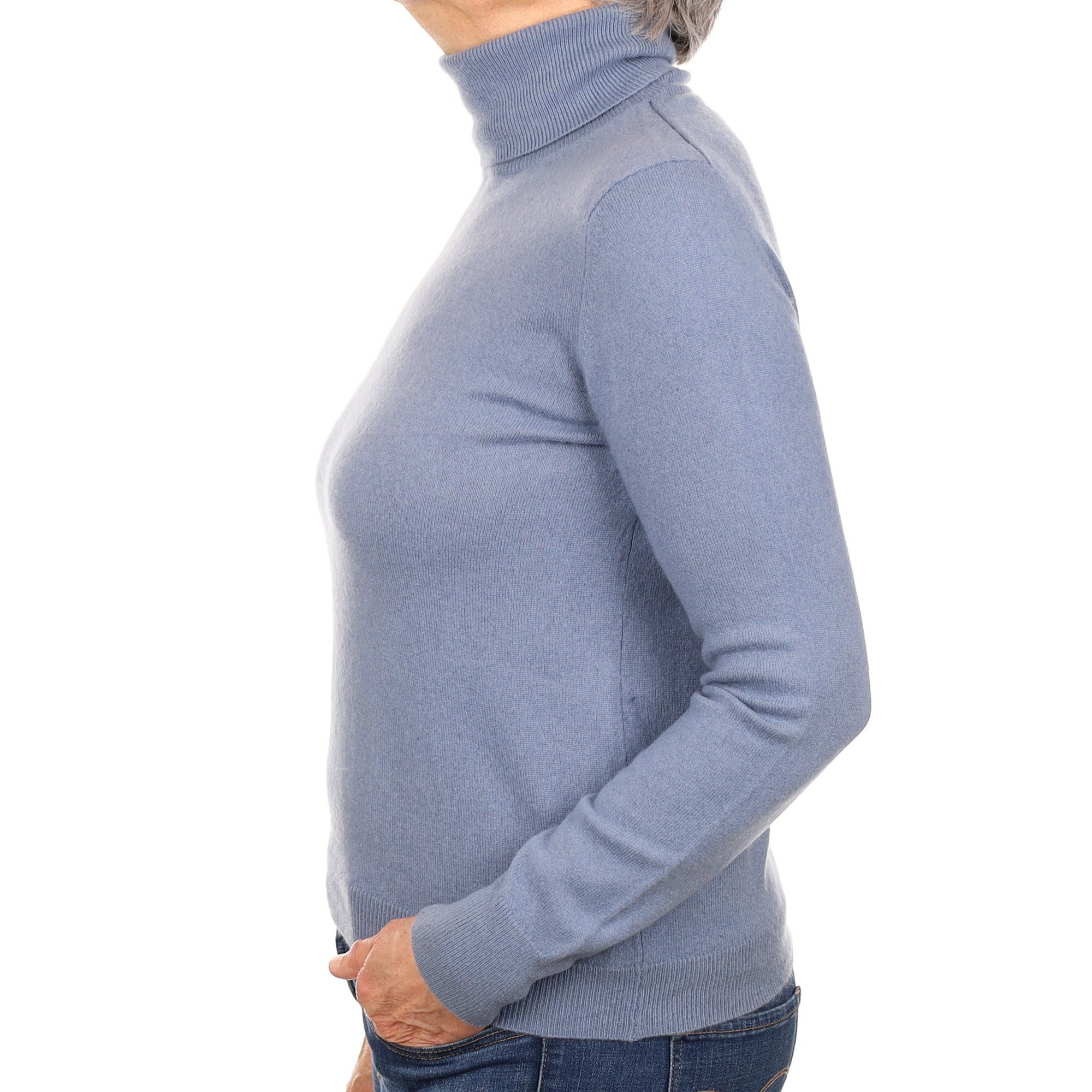 Hazy Blue Cashmere Polo Neck Jumper Medium