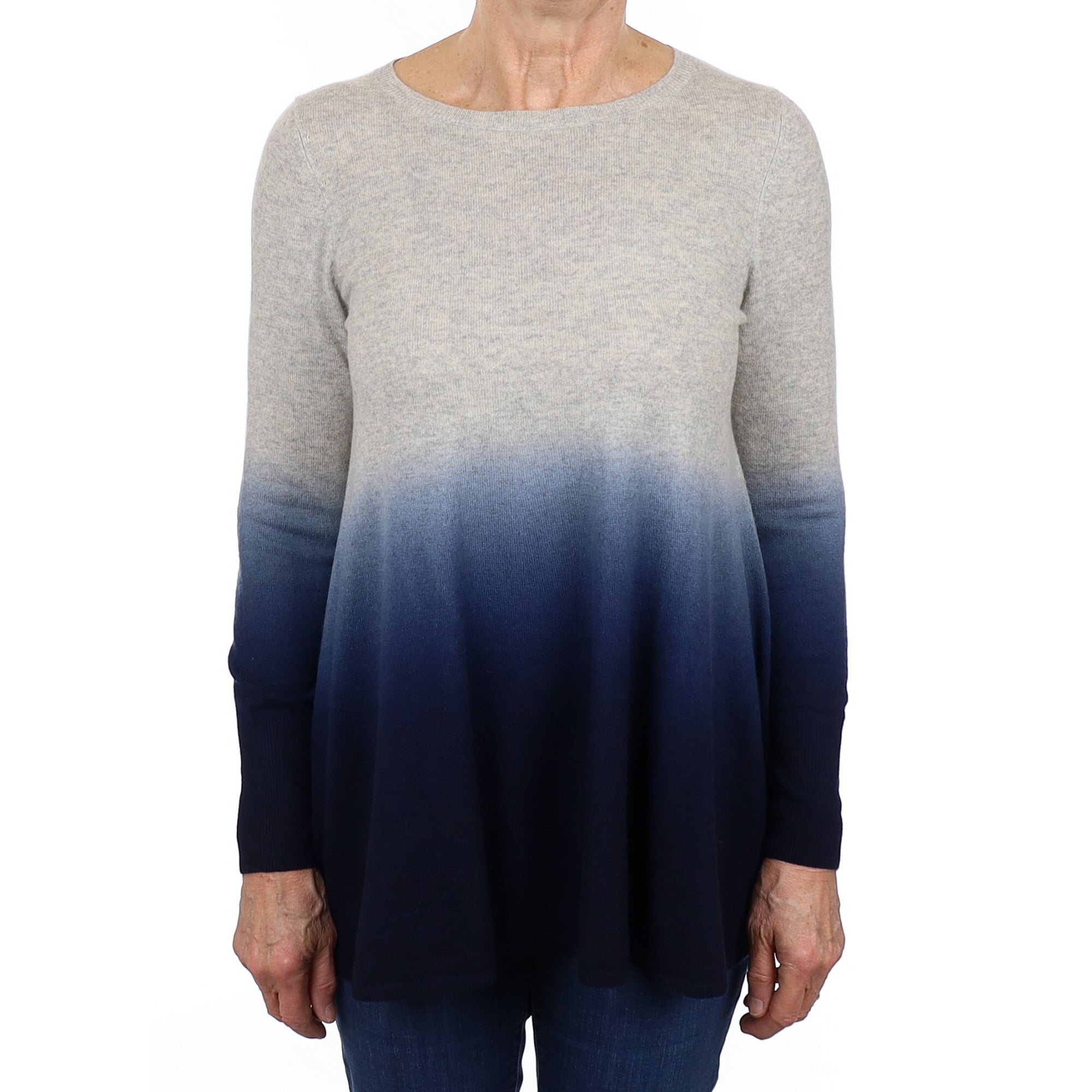 Cocoa Grey and Navy Ombré Cashmere Crew Neck Jumper Medium