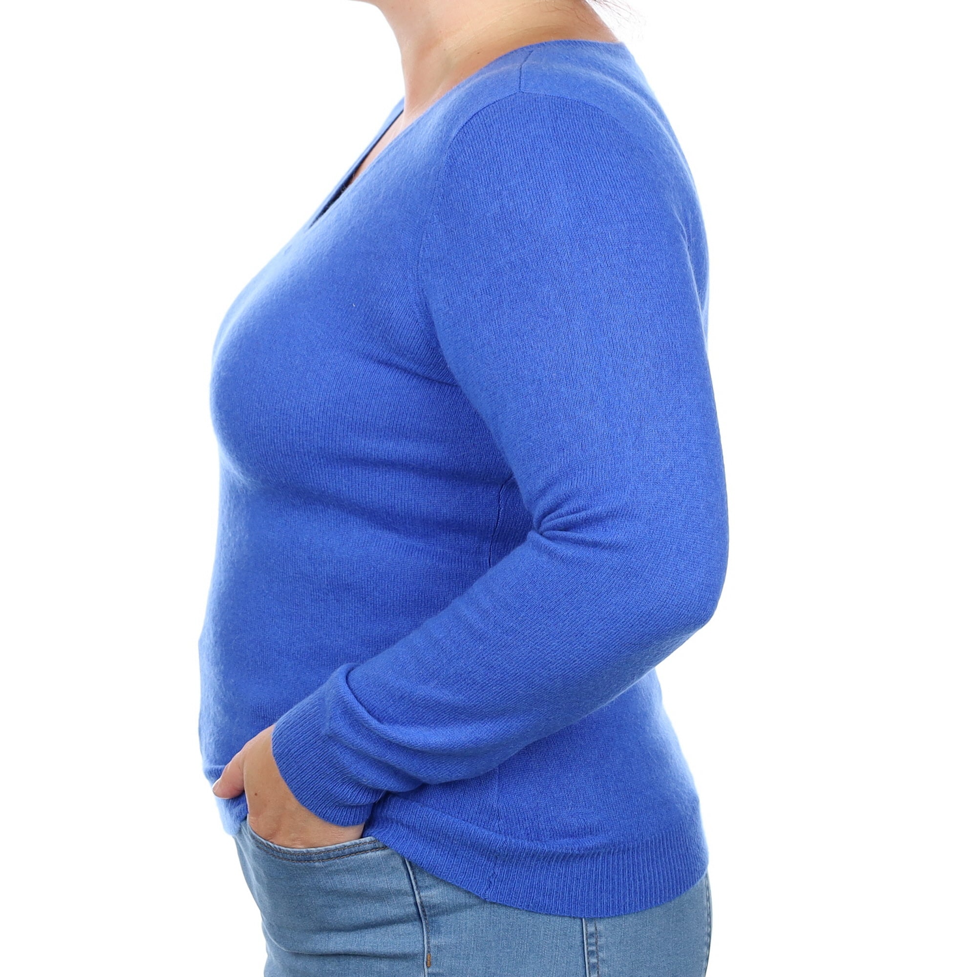 Cobalt Blue Cashmere V Neck Jumper Large