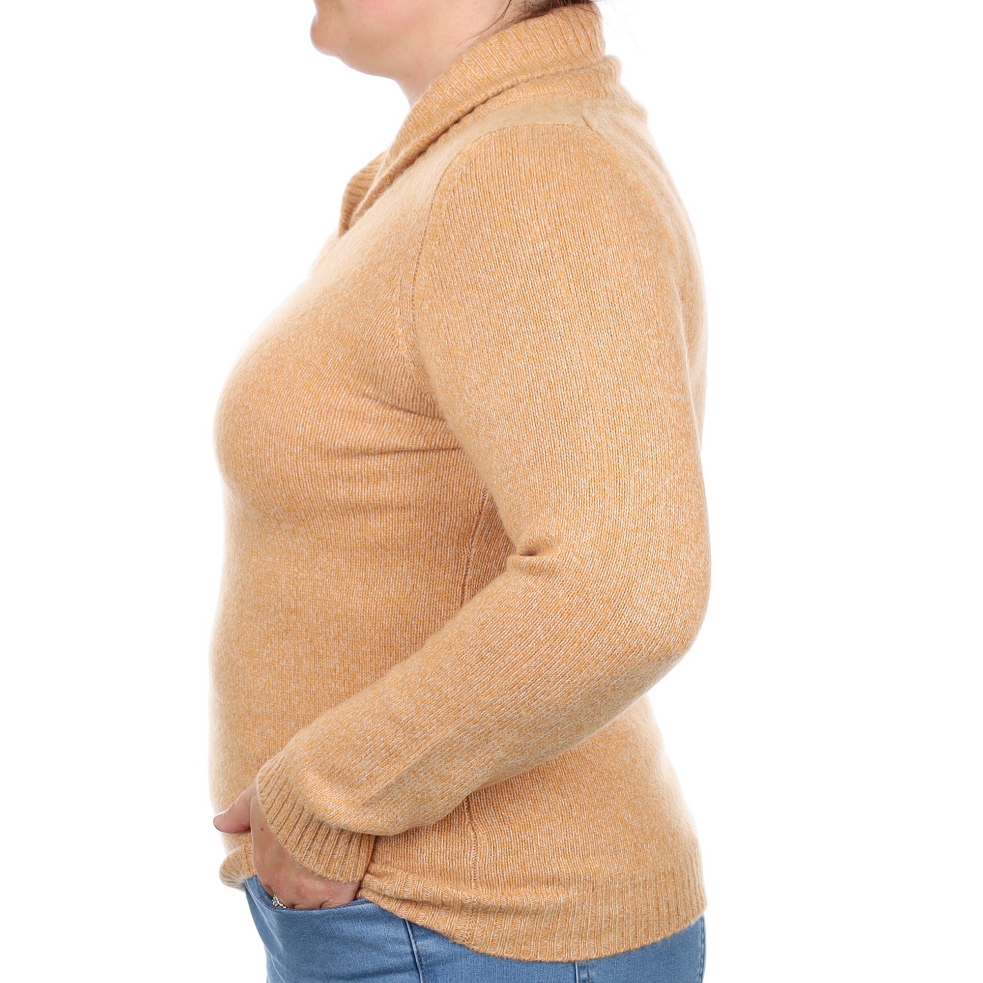 Orange Marl Cashmere Shawl Collar V Neck Jumper Large