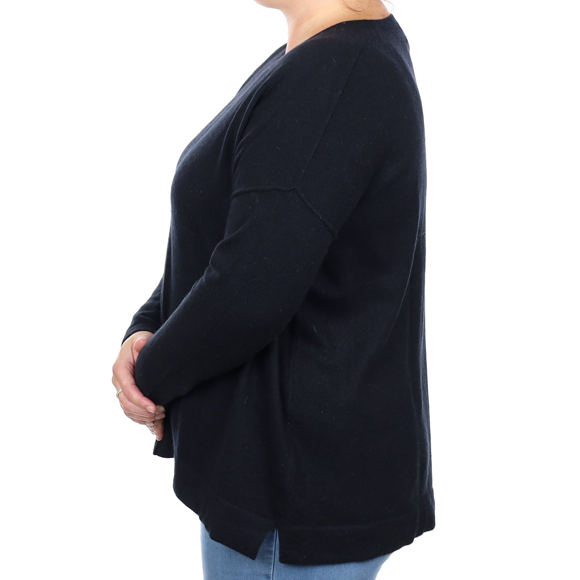 Black Cashmere Slouchy V Neck Jumper Large