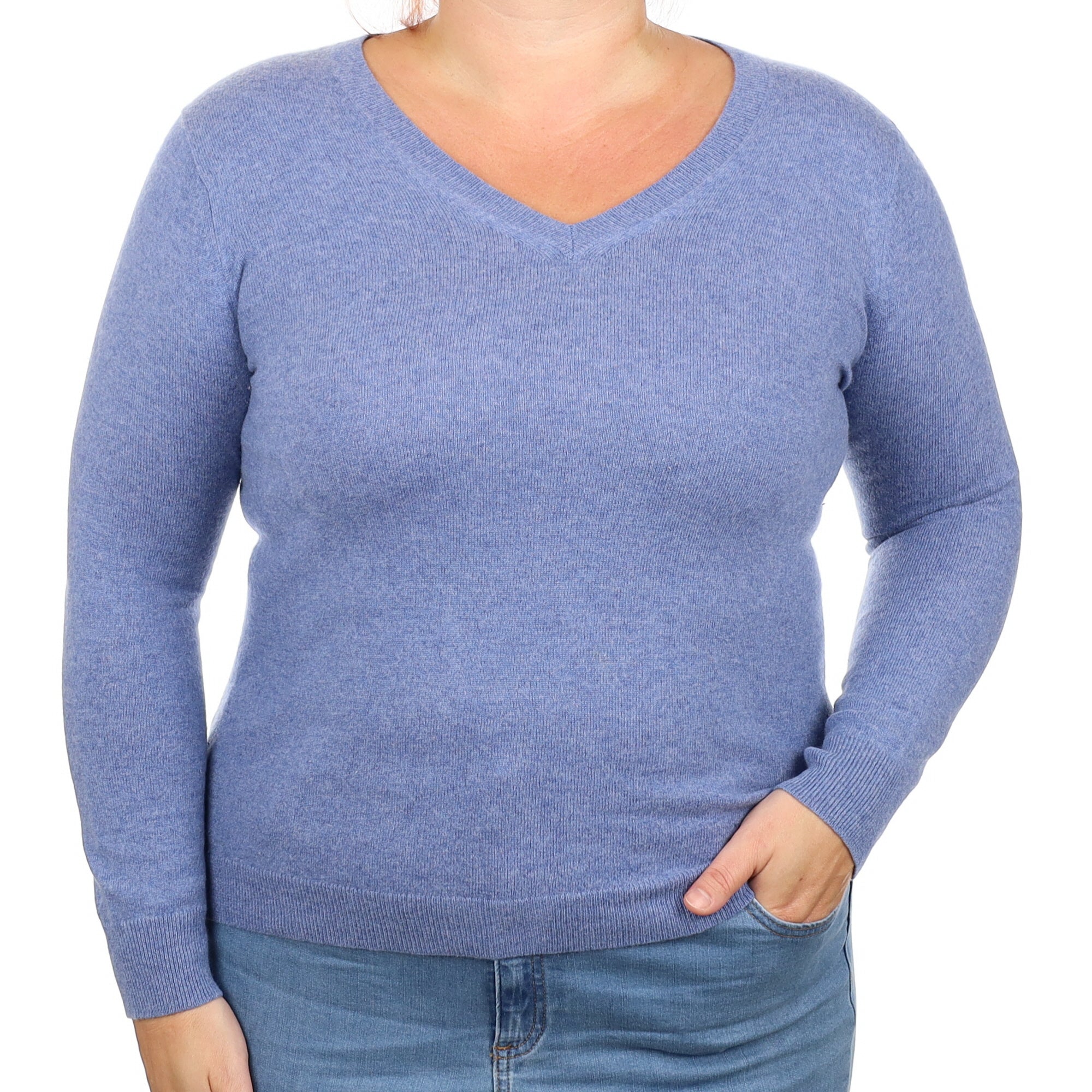 Denim Blue Cashmere V Neck Jumper Large