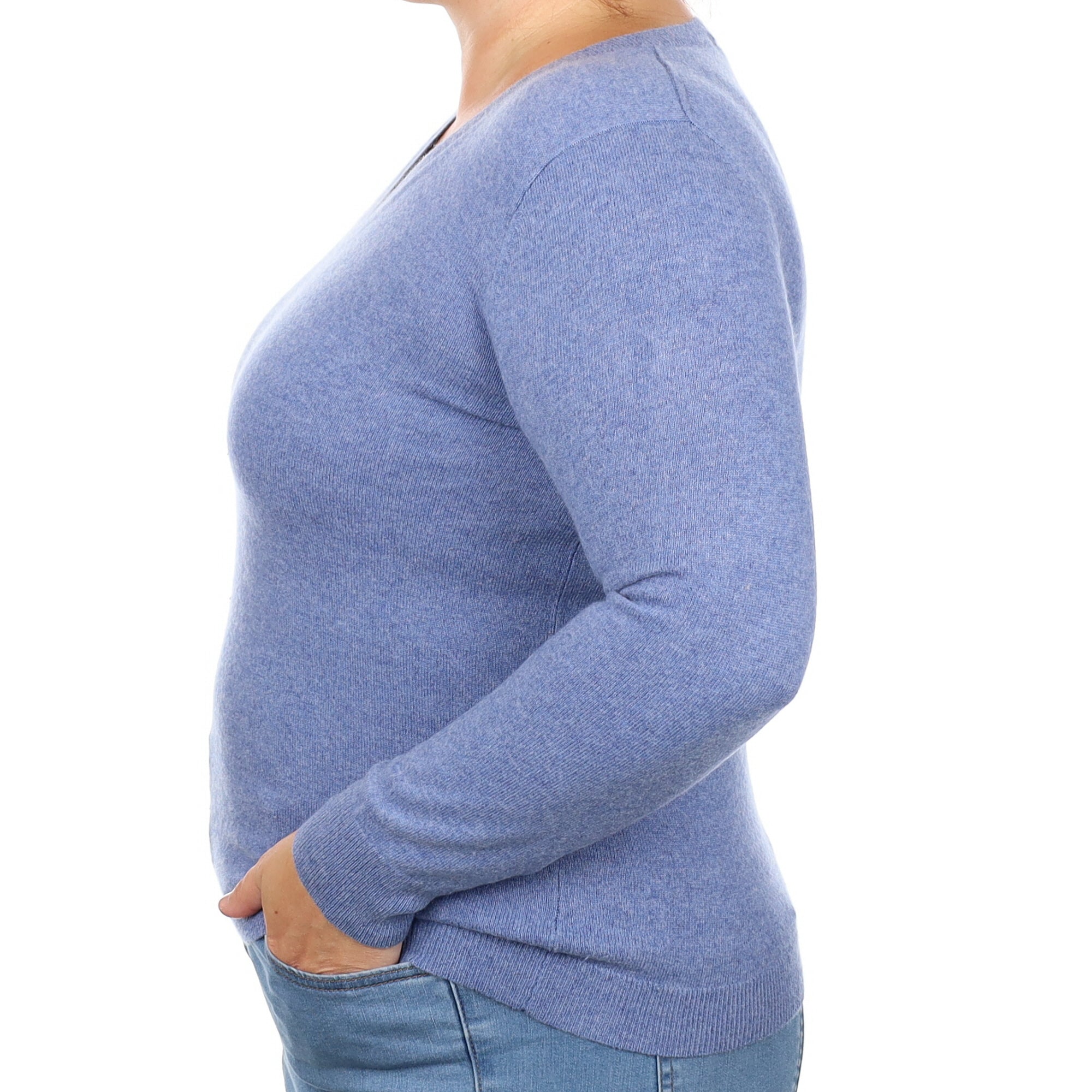 Denim Blue Cashmere V Neck Jumper Large