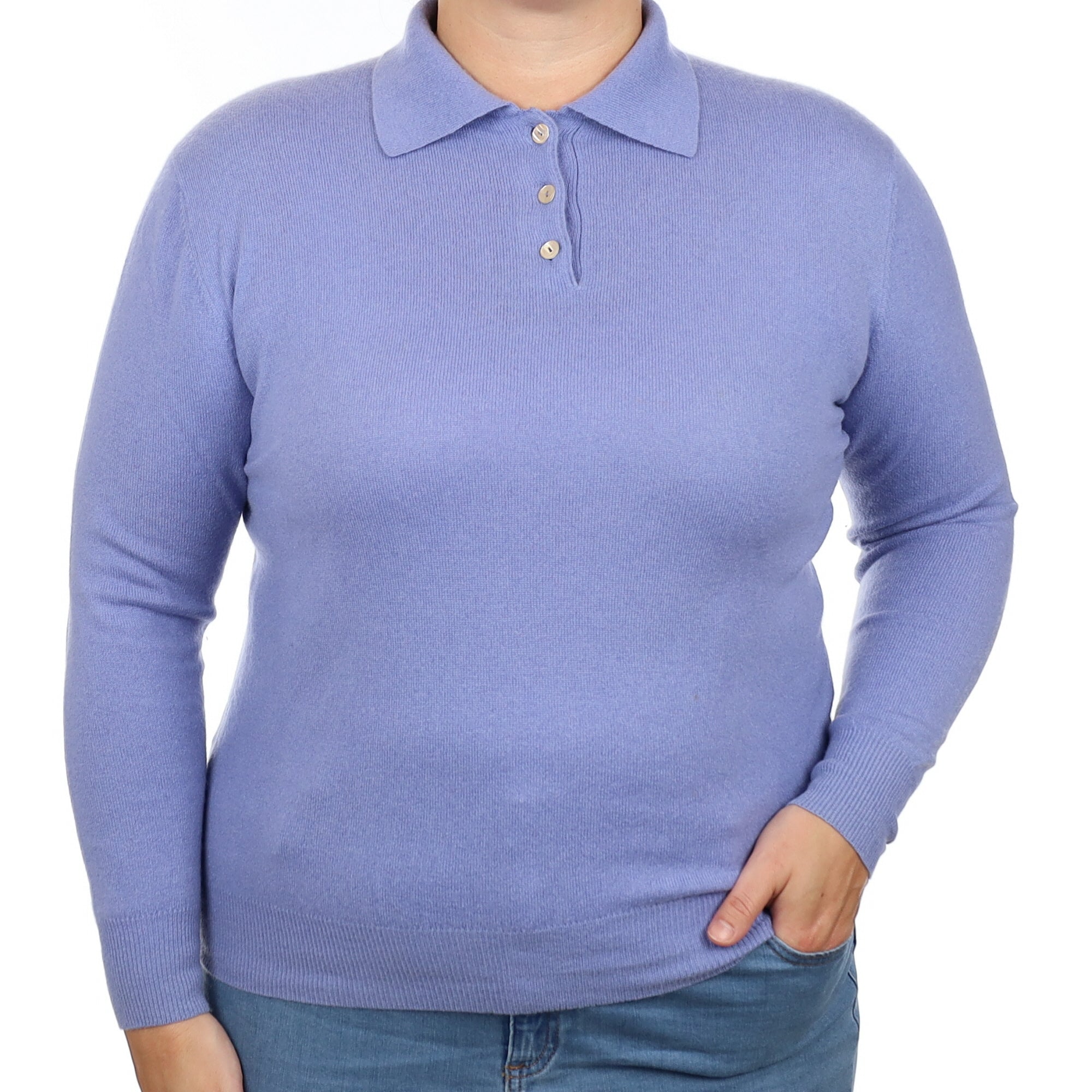 Sky Blue Cashmere 1/4 Button V Neck Jumper Large