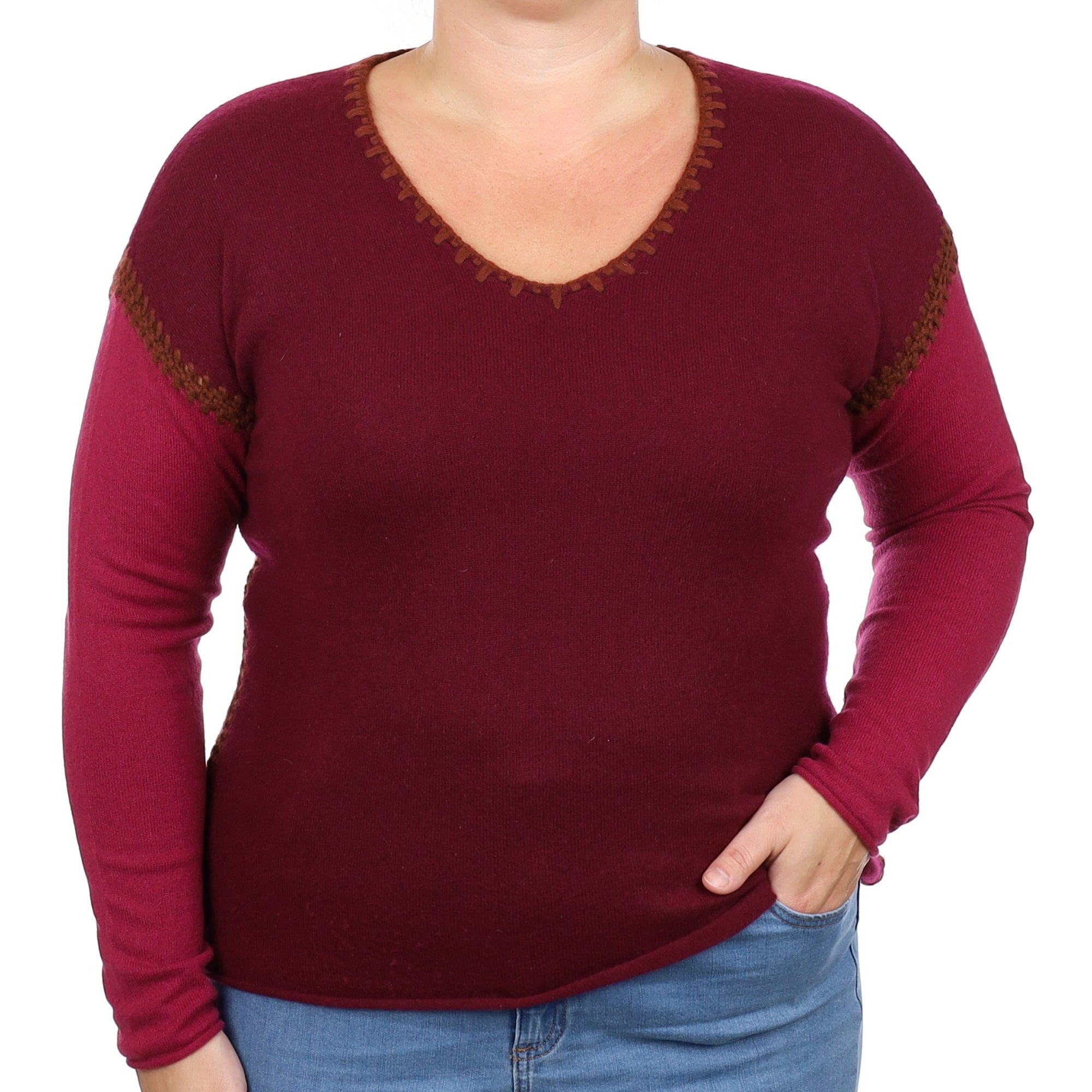 Mulberry Colour Block Cashmere V Neck Jumper Large