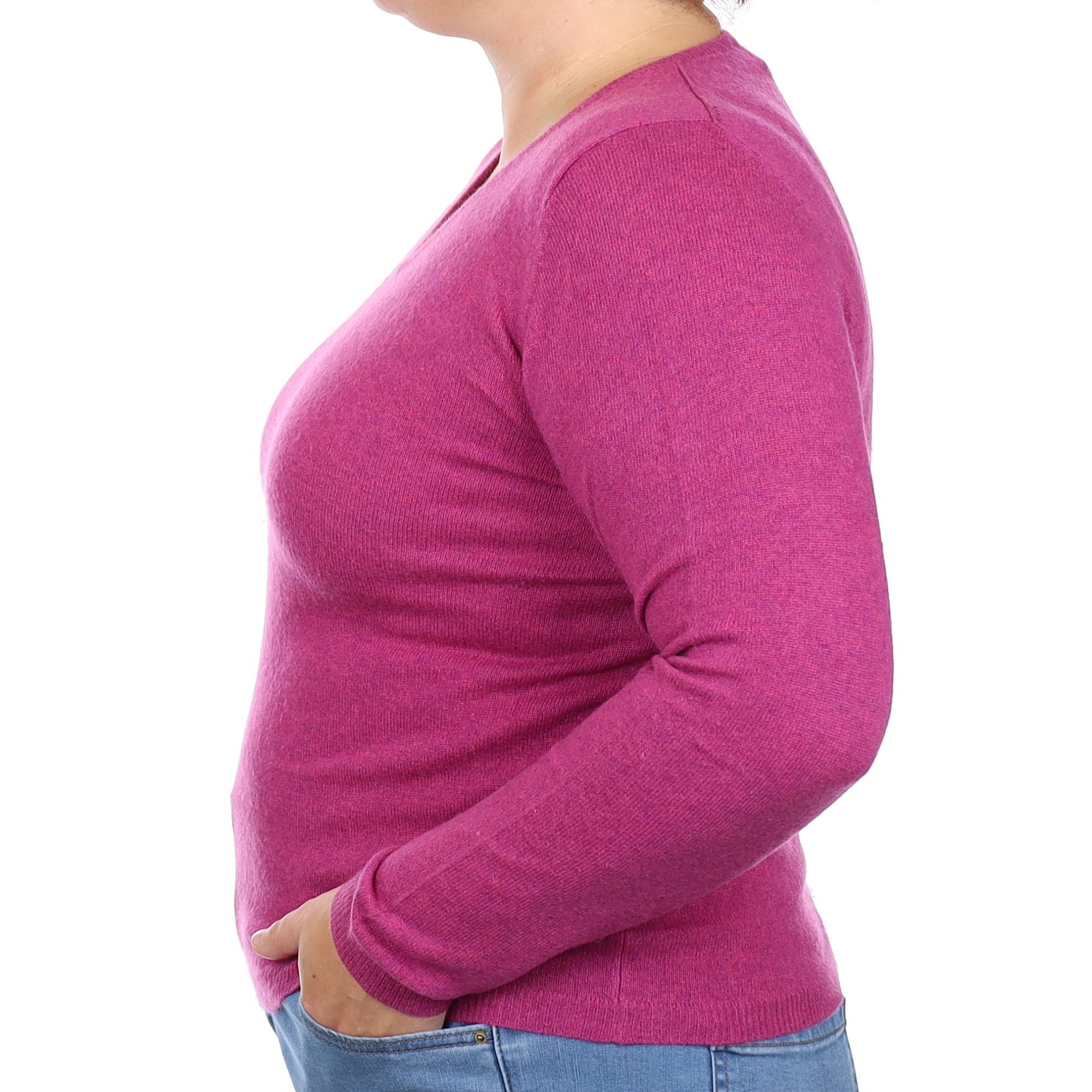 Magenta Purple Cashmere V Neck Jumper Large