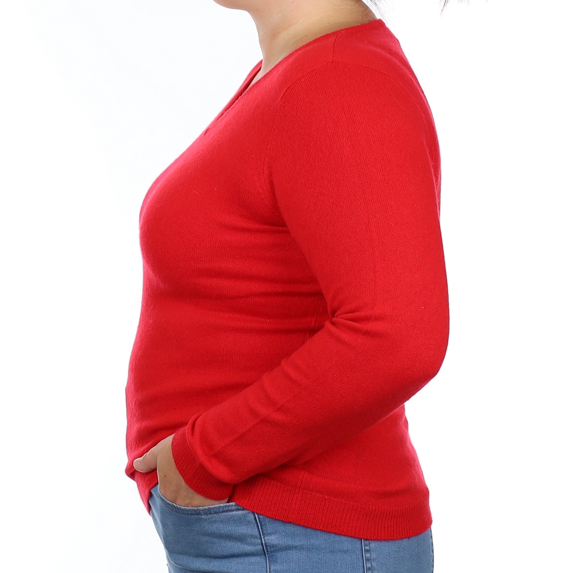 Scarlet Red Cashmere V Neck Jumper Large