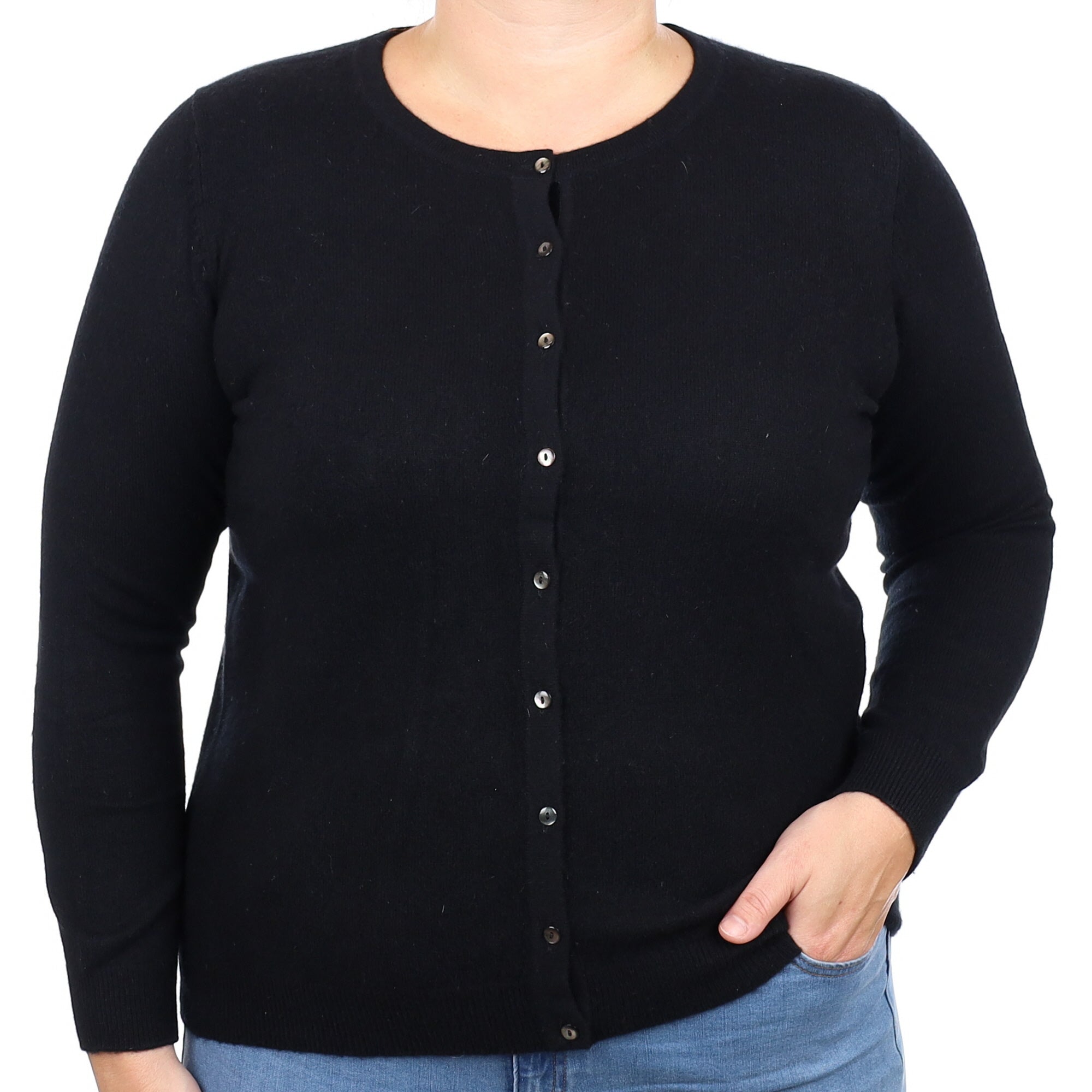 Black Cashmere Crew Neck Cardigan Large