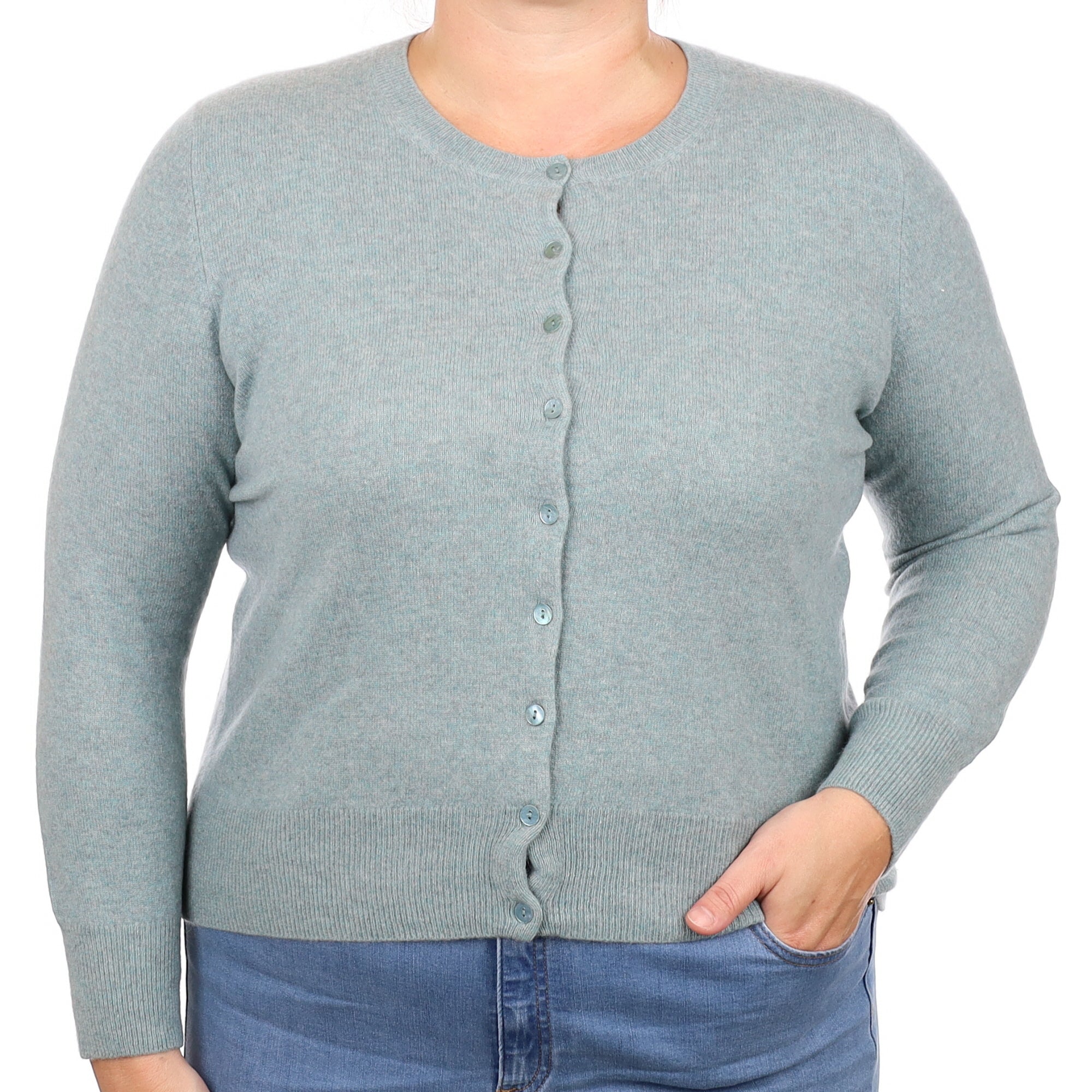 Duck Egg Blue Cashmere Crew Neck Cardigan Large