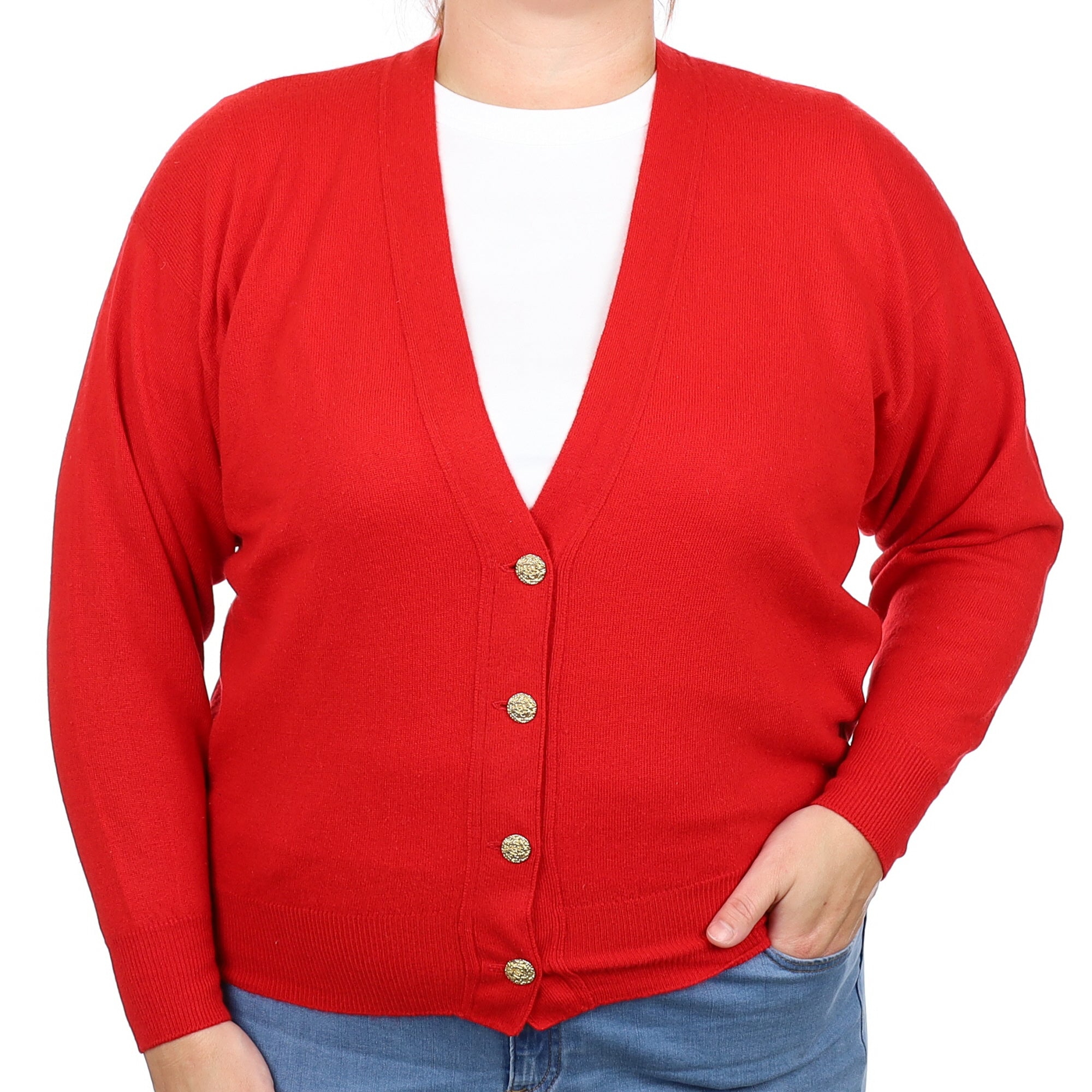 Scottish Scarlet Red Cashmere V Neck Cardigan Large