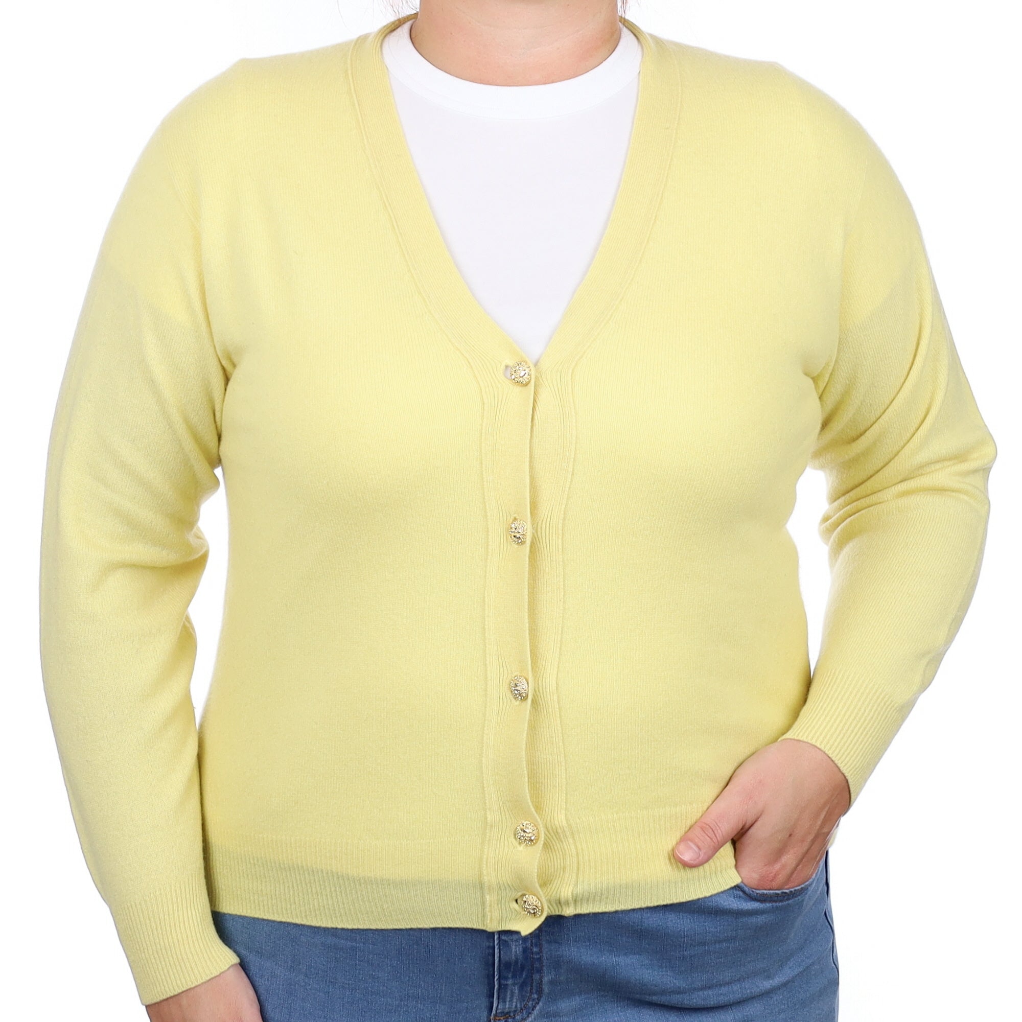 Primrose Yellow Cashmere V Neck Cardigan Large