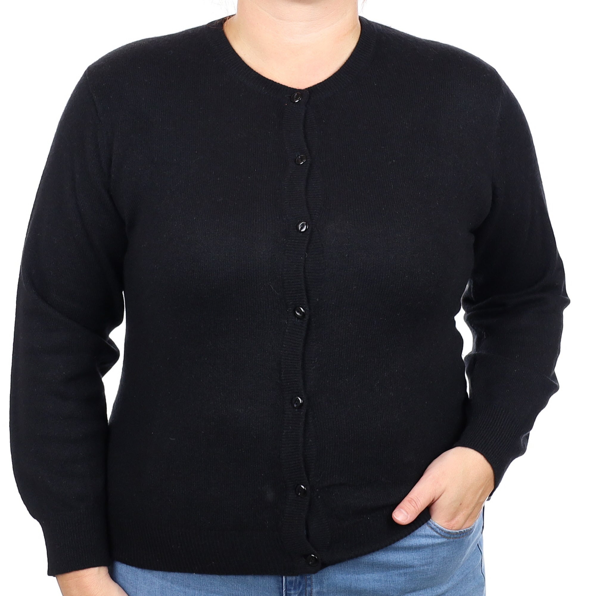 Black Cashmere Crew Neck Cardigan Large
