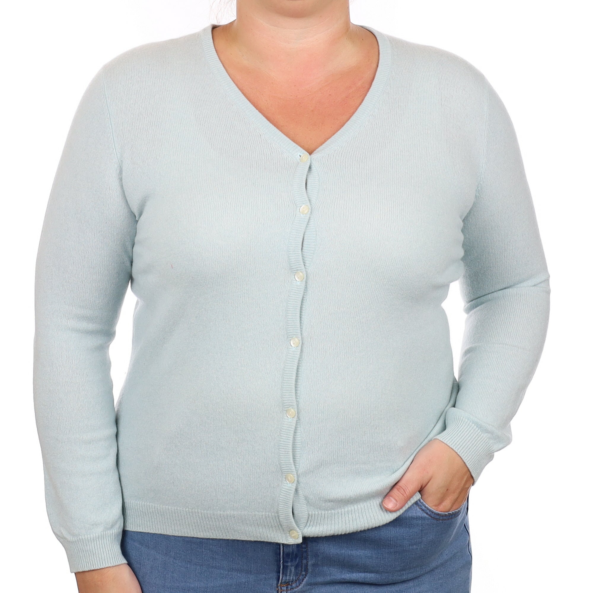 Opal Blue Cashmere V Neck Cardigan Large