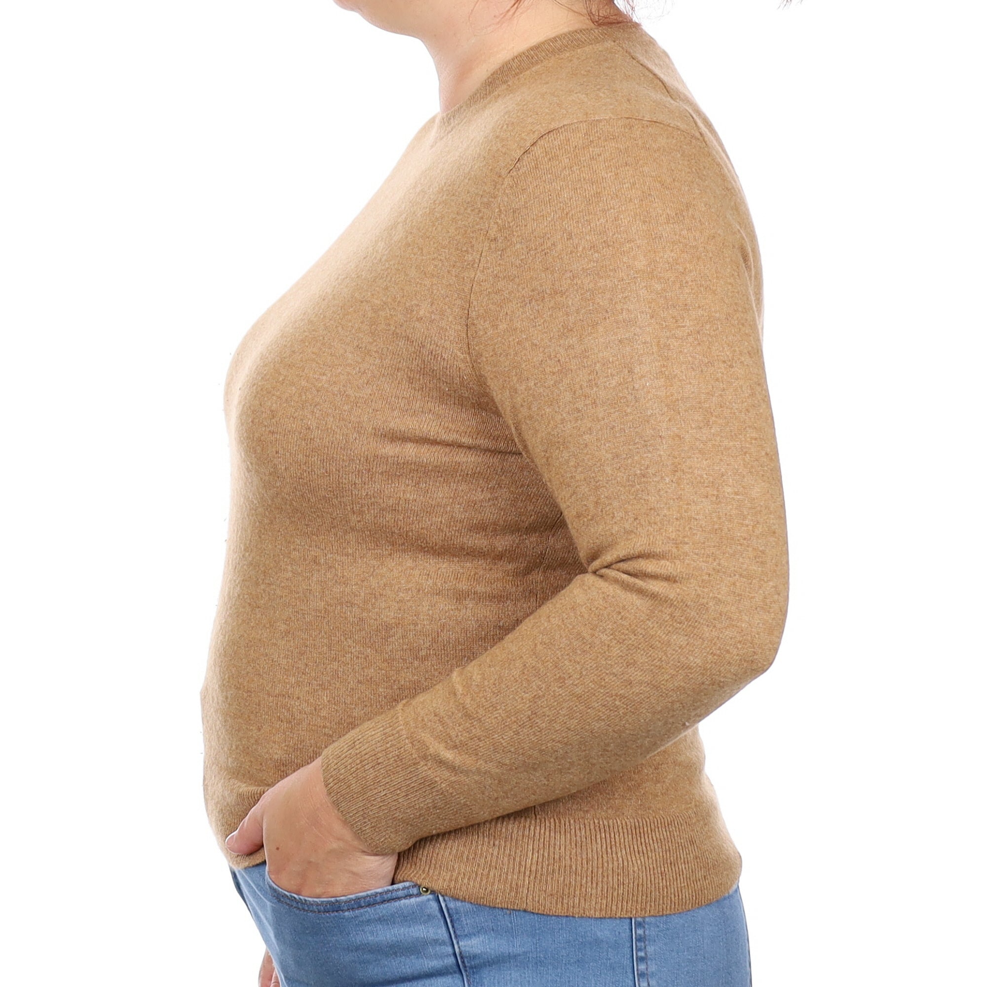 Toffee Brown Cashmere Crew Neck Jumper Large