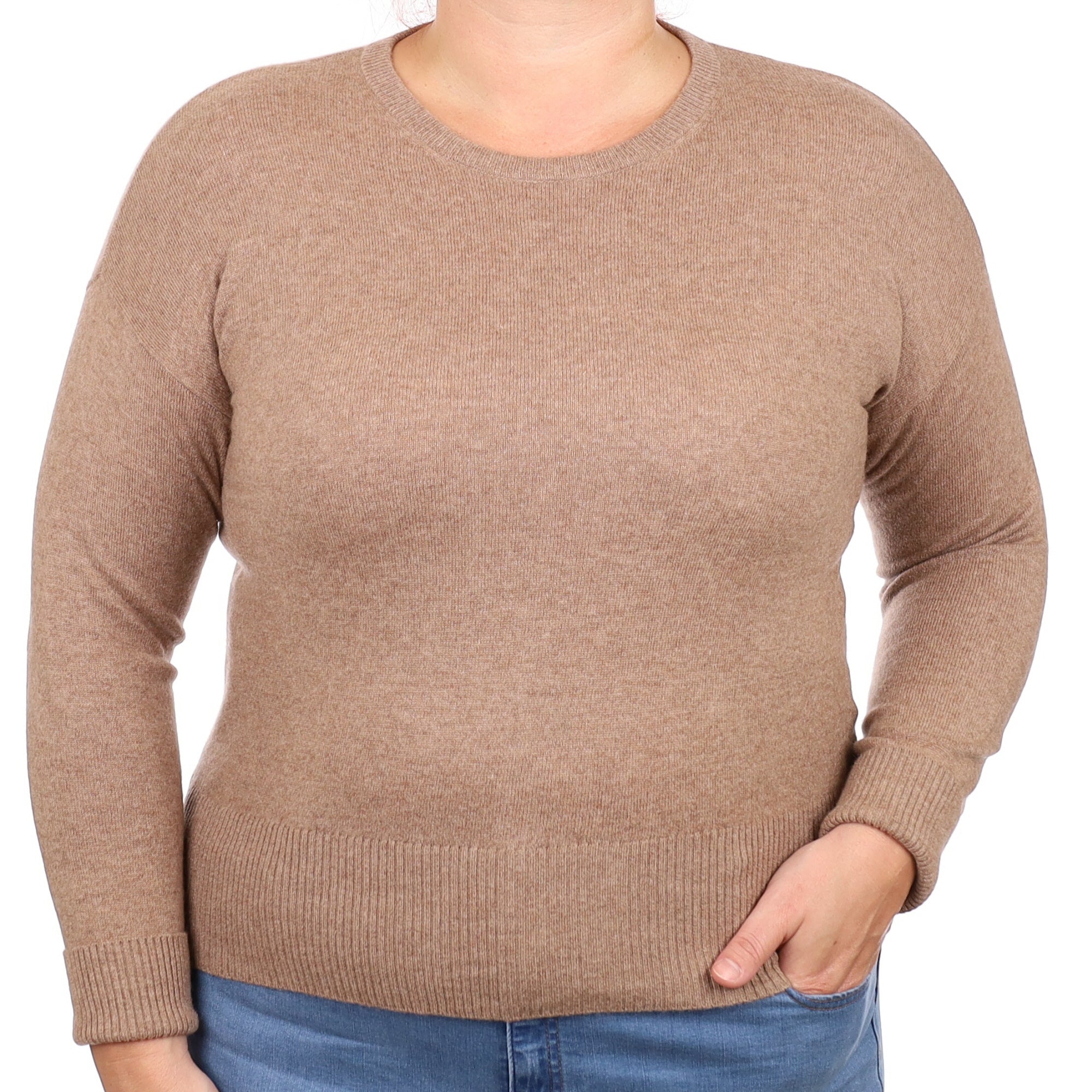 Taupe Brown Cashmere Crew Neck Jumper Large