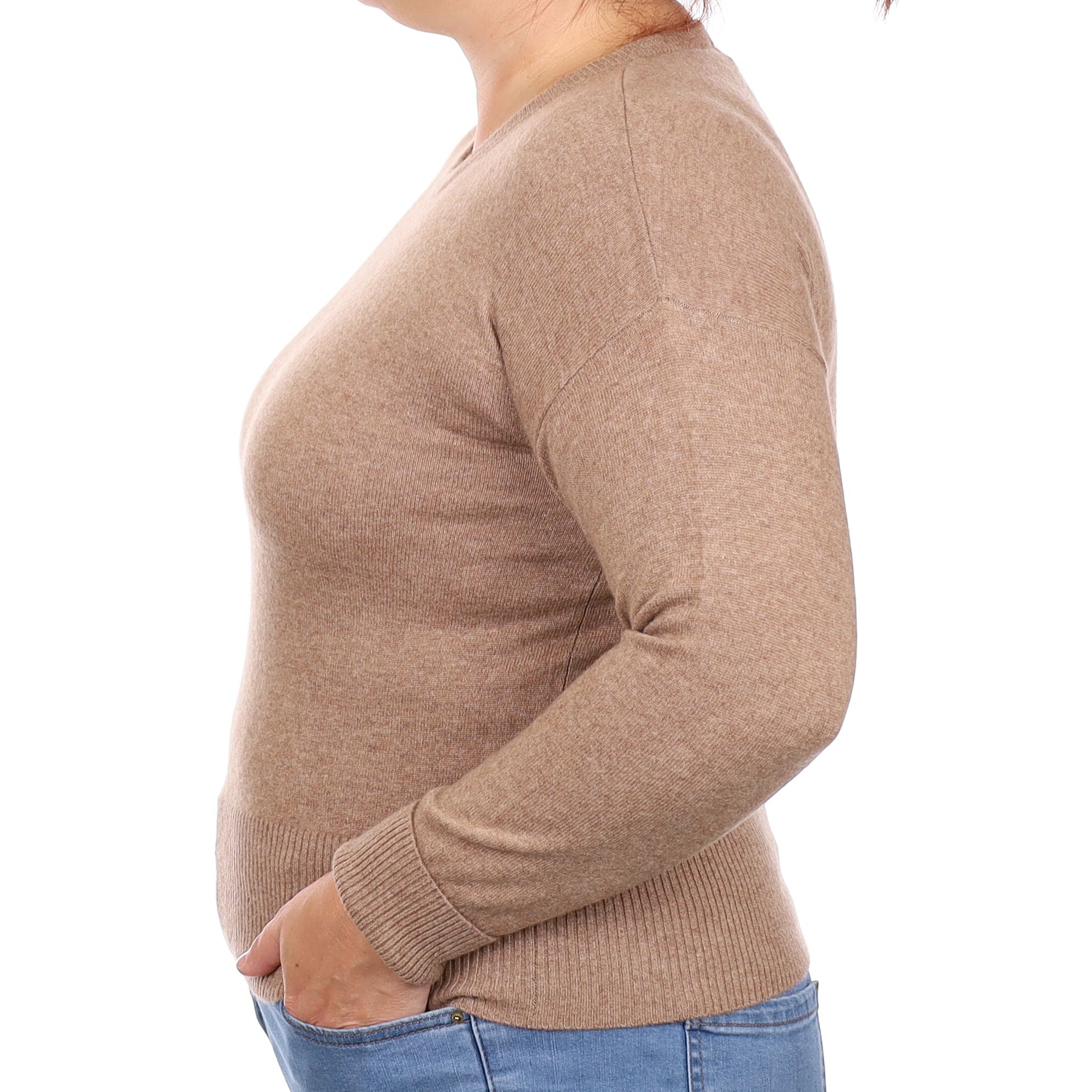 Taupe Brown Cashmere Crew Neck Jumper Large