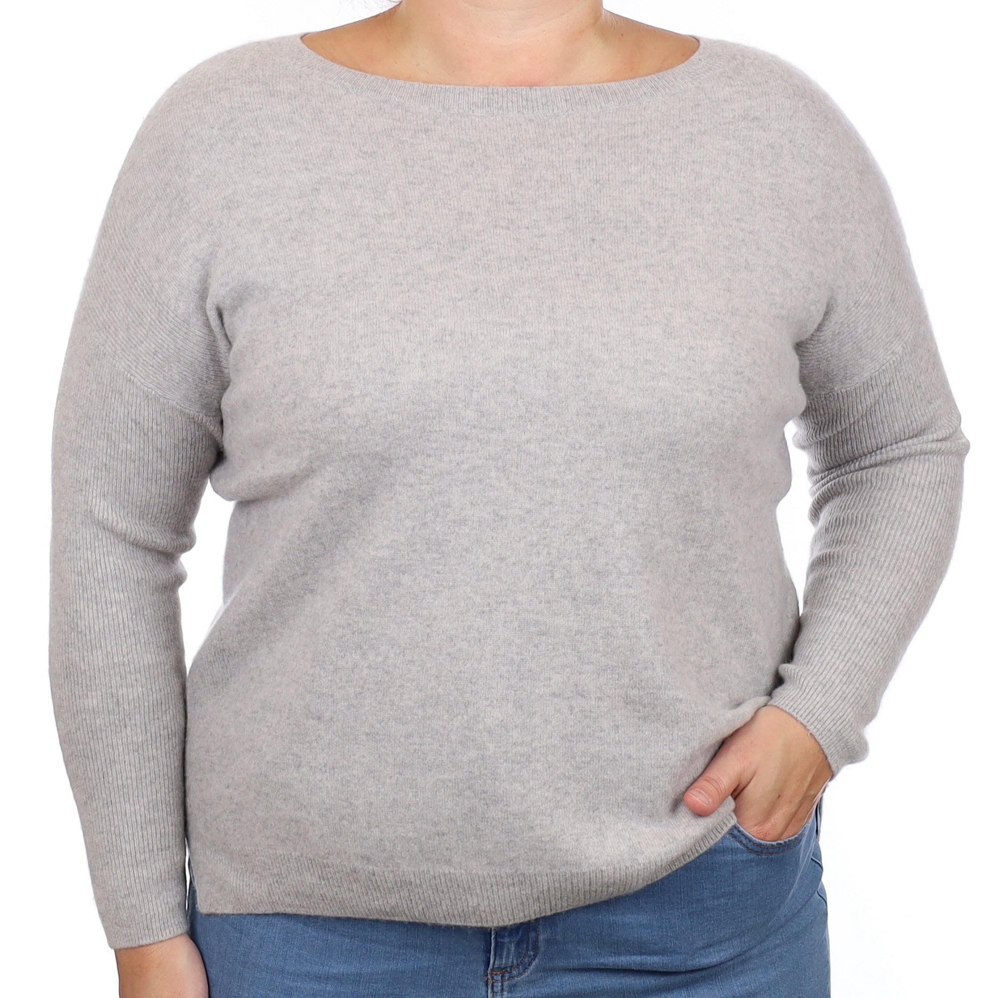 Mist Grey Cashmere Slouchy Crew Neck Jumper Large