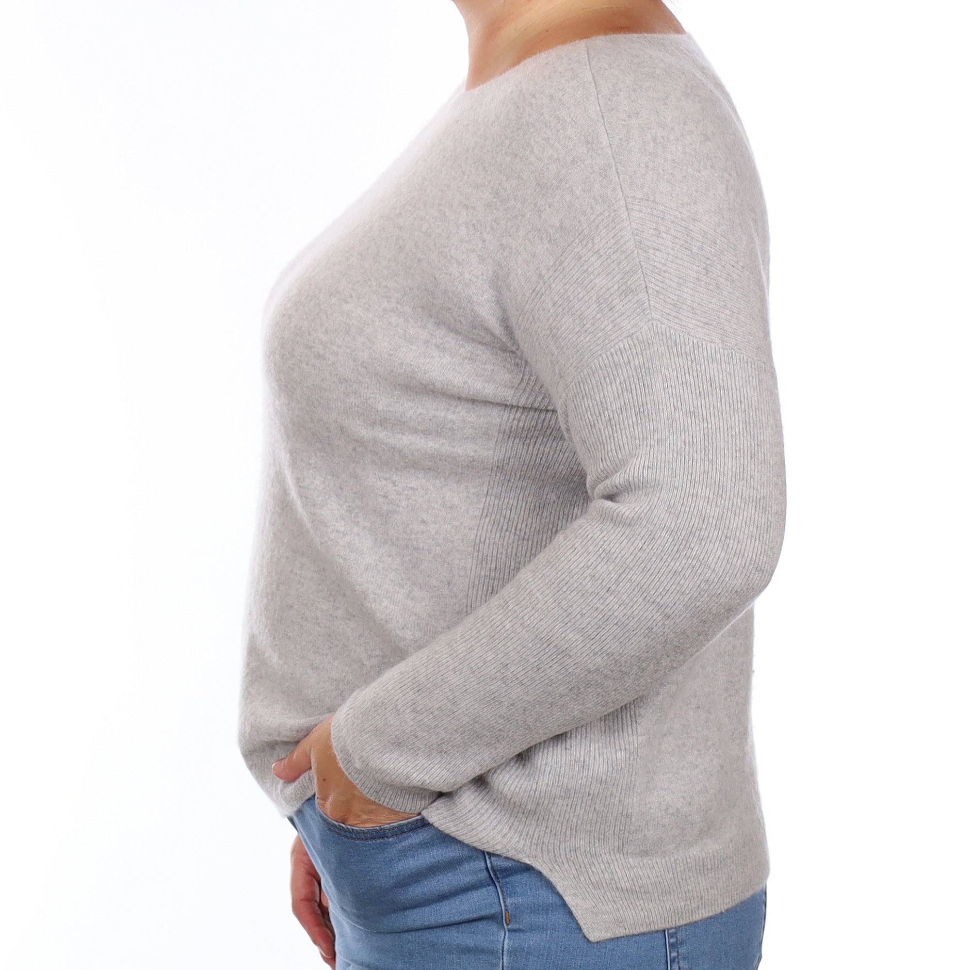Mist Grey Cashmere Slouchy Crew Neck Jumper Large