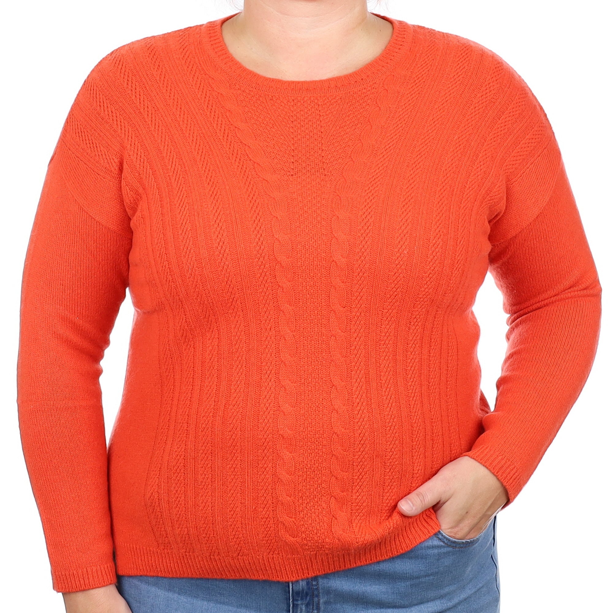 Fiery Orange Textured Cashmere Crew Neck Jumper Large