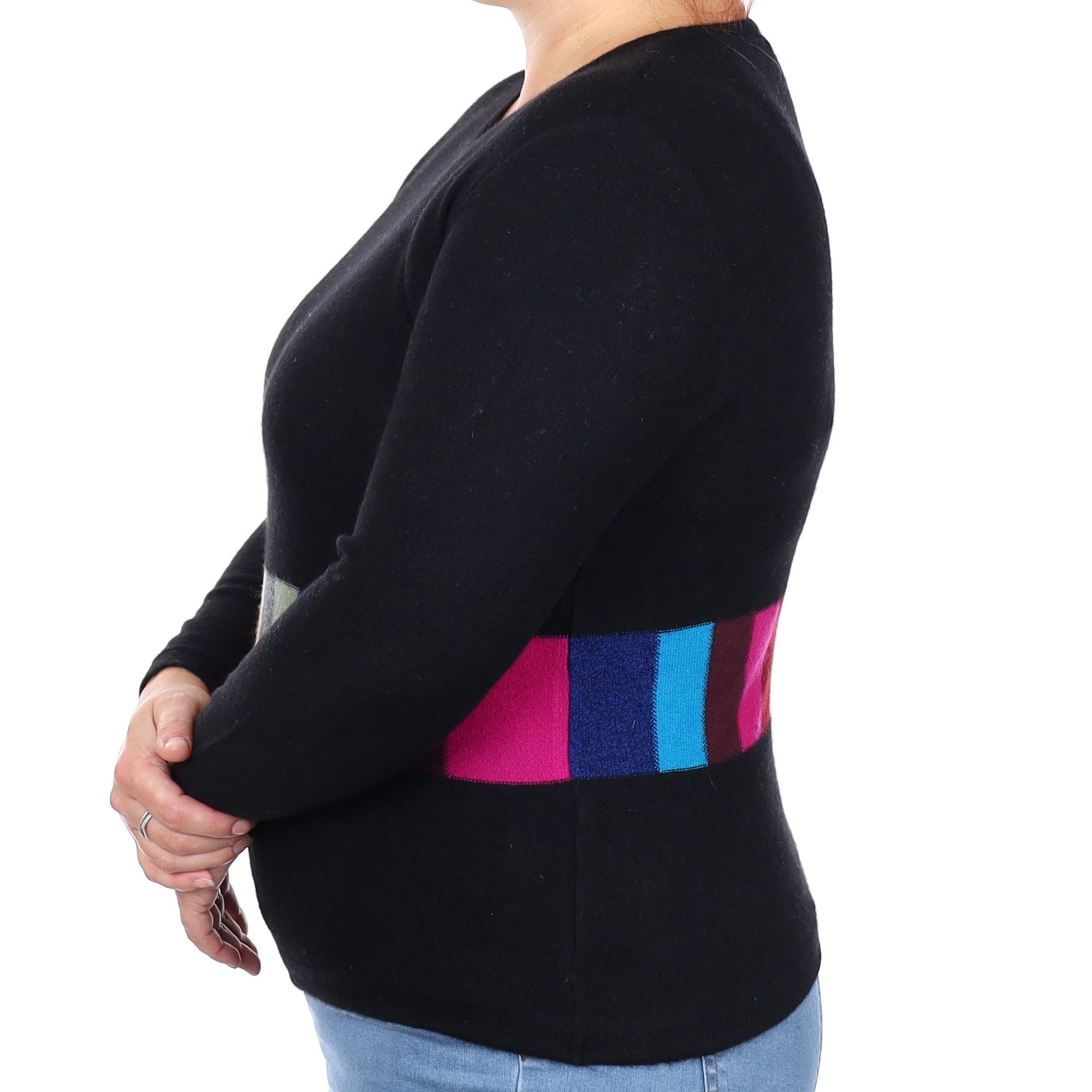 Black Colourful Stripe Cashmere Crew Neck Jumper Large