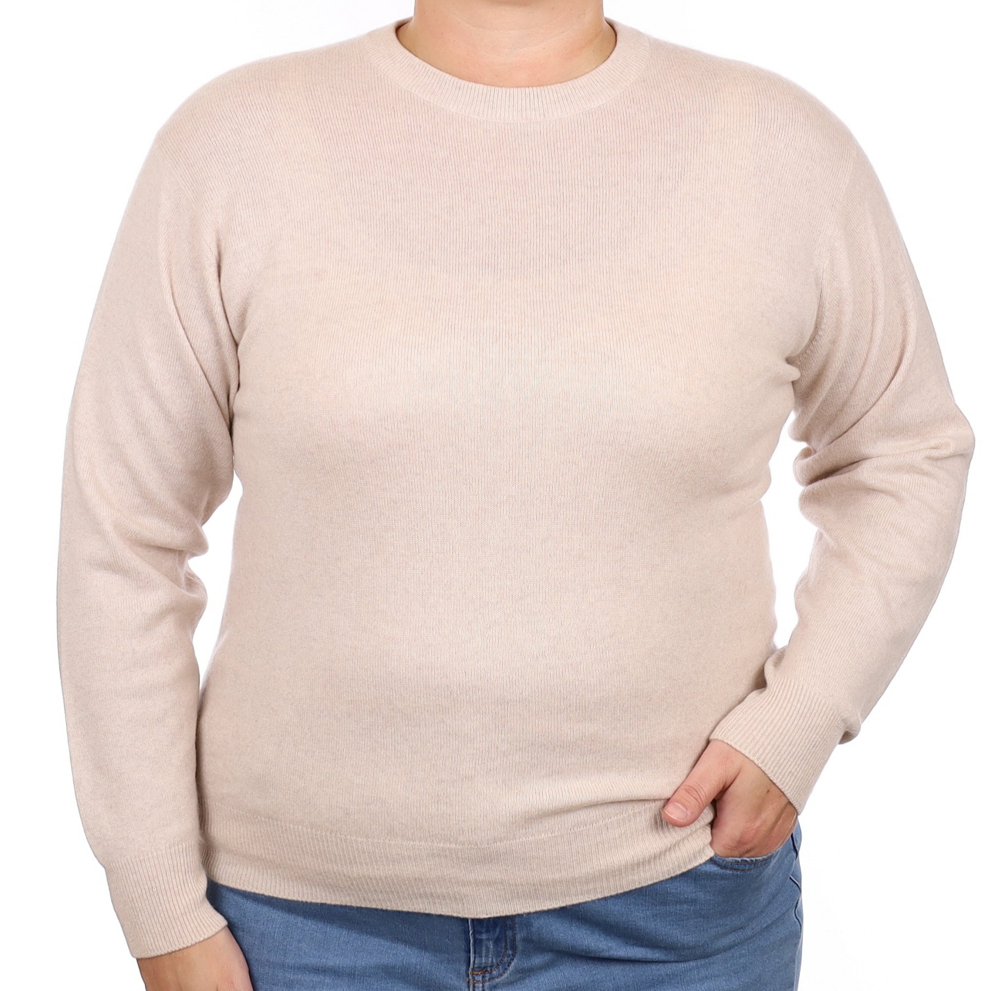Oatmeal Cashmere Crew Neck Jumper Large