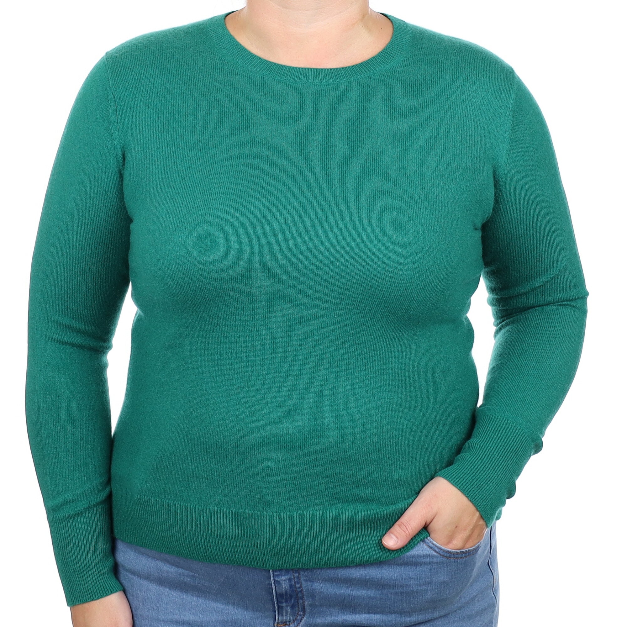 Shamrock Green Cashmere Crew Neck Jumper Large