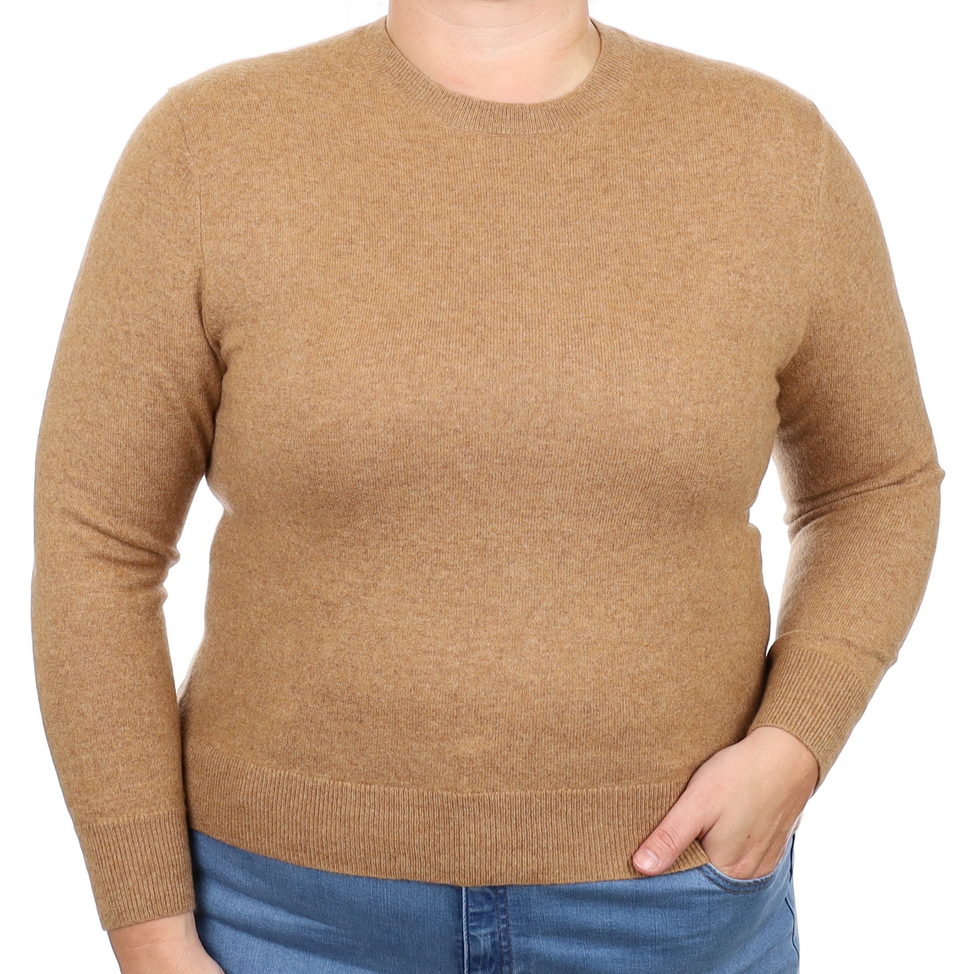 Toffee Brown Cashmere Crew Neck Jumper Large