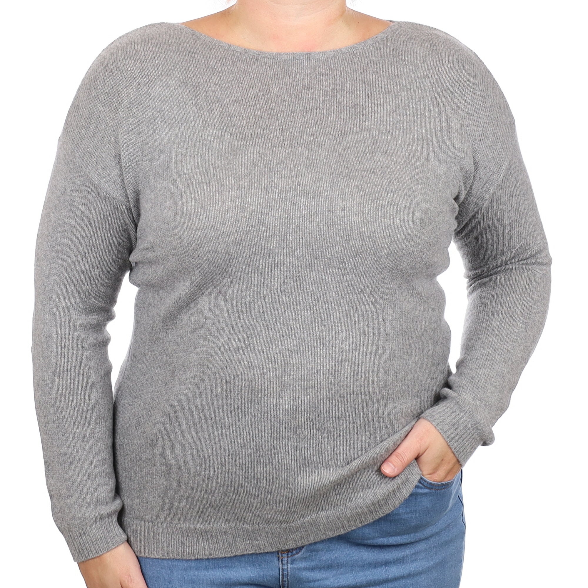 Italian Ash Grey Cashmere Crew Neck Jumper Large