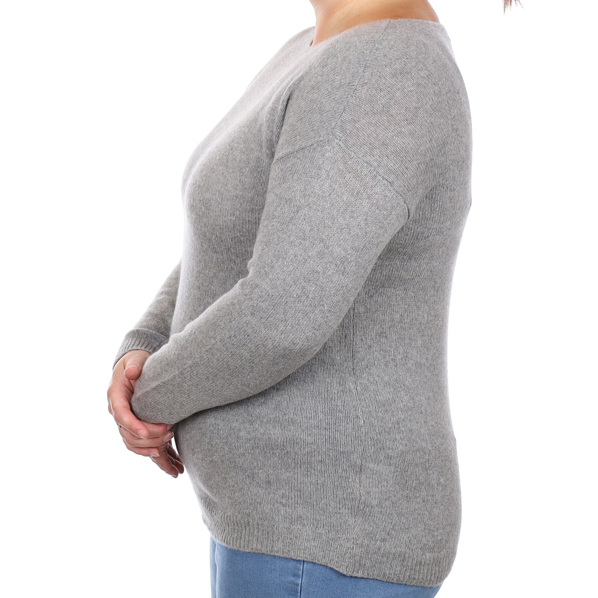Italian Ash Grey Cashmere Crew Neck Jumper Large