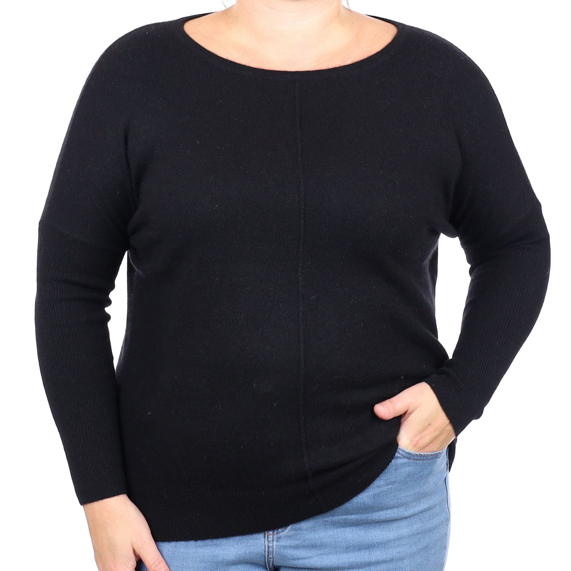 Black Button Back Cashmere Crew Neck Jumper Large