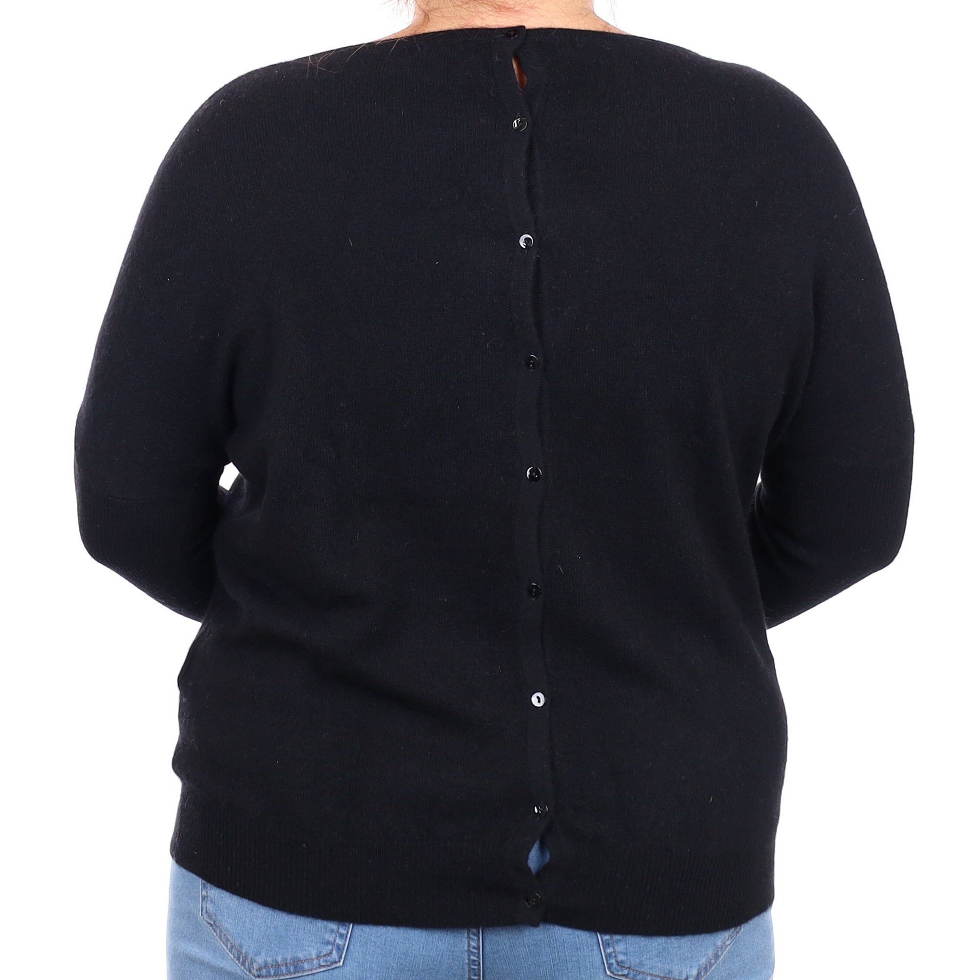 Black Button Back Cashmere Crew Neck Jumper Large