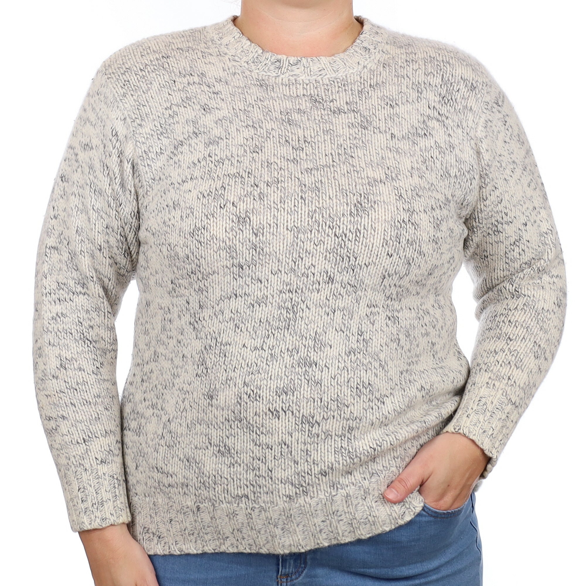 Scottish Cream and Grey Marl Cashmere Chunky Crew Neck Jumper Large