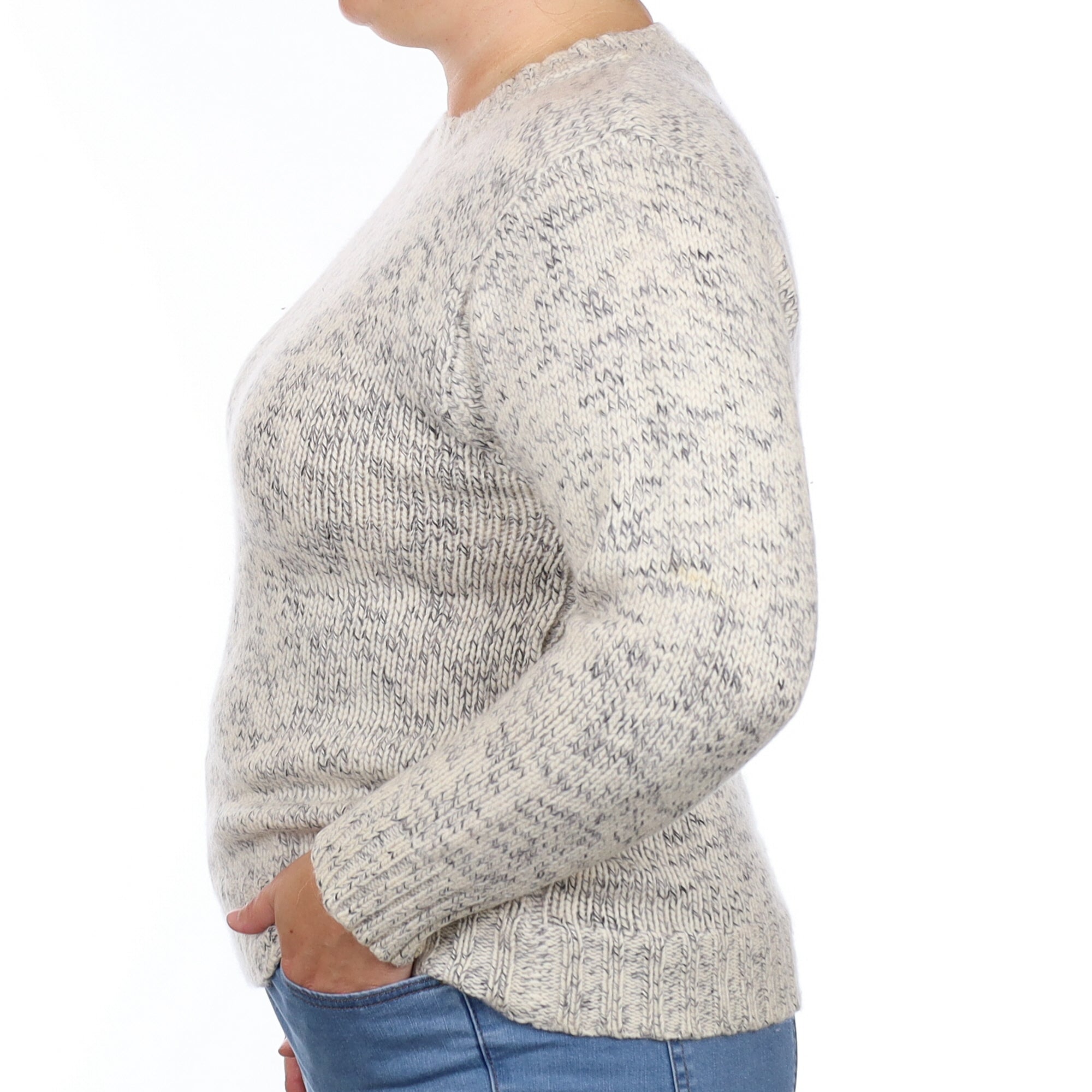 Scottish Cream and Grey Marl Cashmere Chunky Crew Neck Jumper Large
