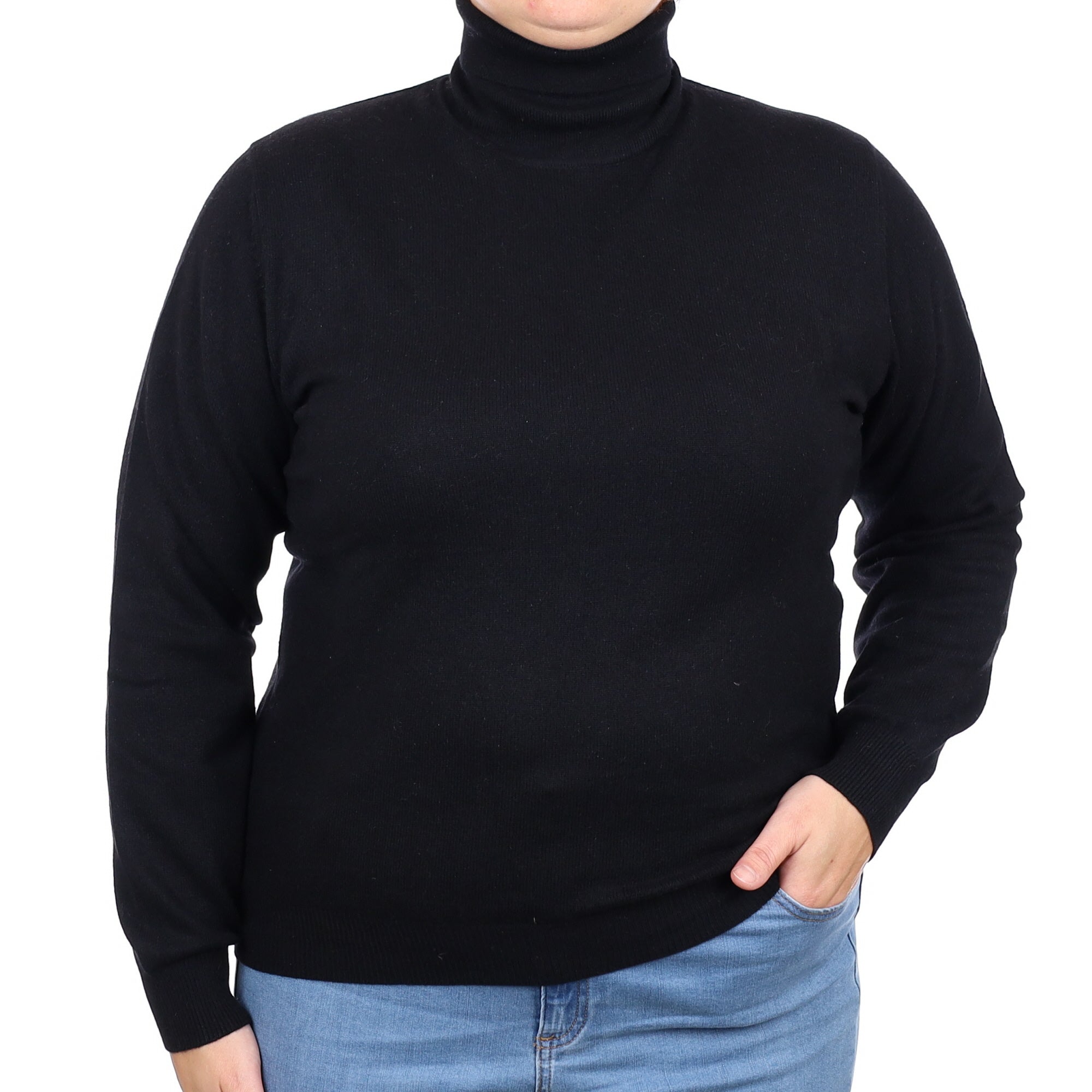 Black Cashmere Polo Neck Jumper Large