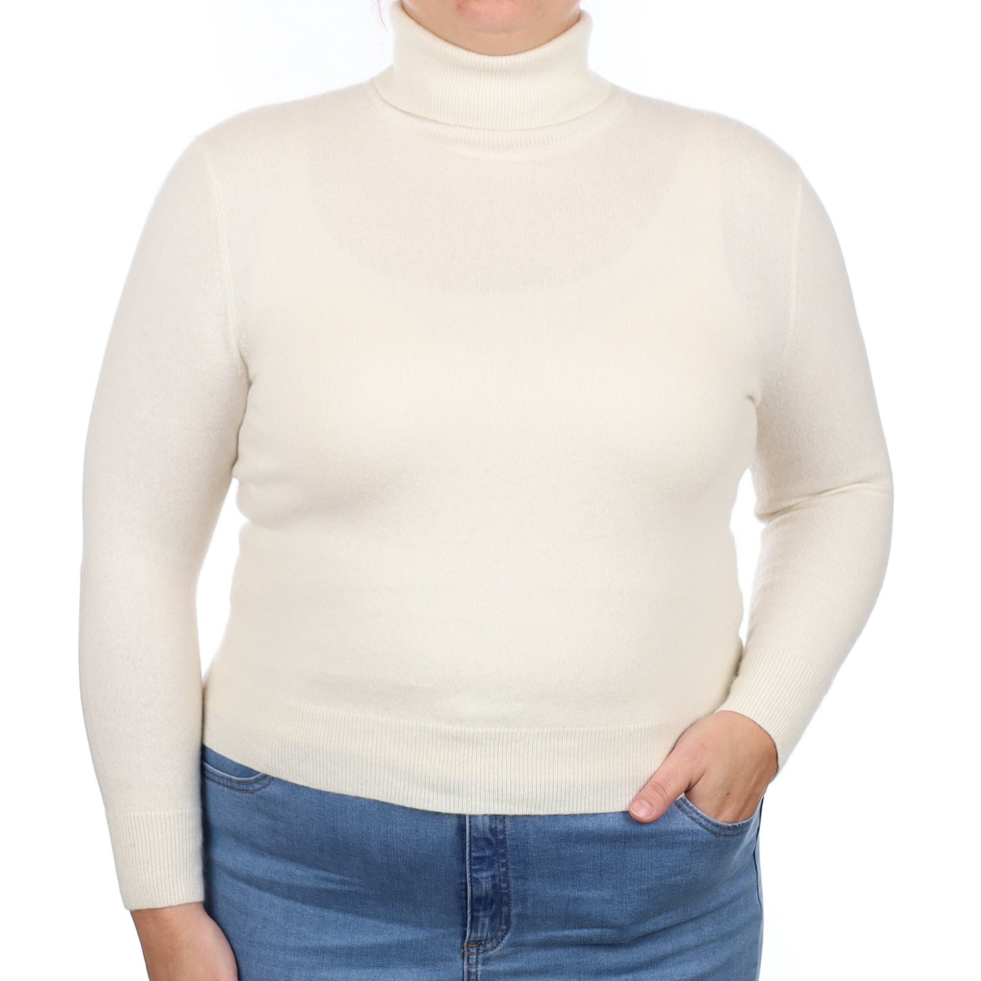 Vanilla Cream Cashmere Polo Neck Jumper Large
